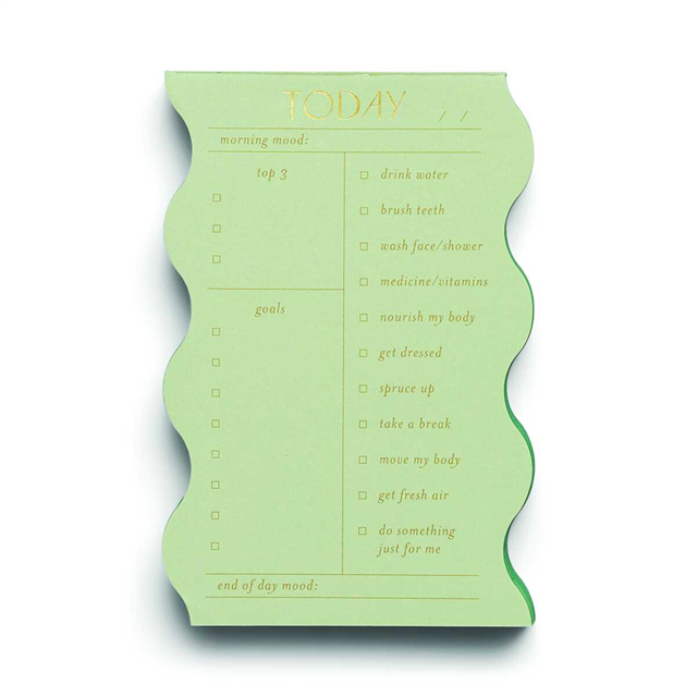 Designworks Ink Wavy Daily Self Care, Priorities, And Goals Notepad, 180 Sayfa, Sage