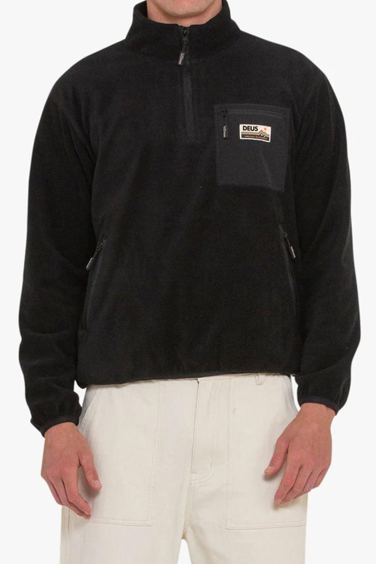 Deus-Munster Zip Polar Fleece Trek Black-Sweatshirts & Hoodies-1-Milagron.com