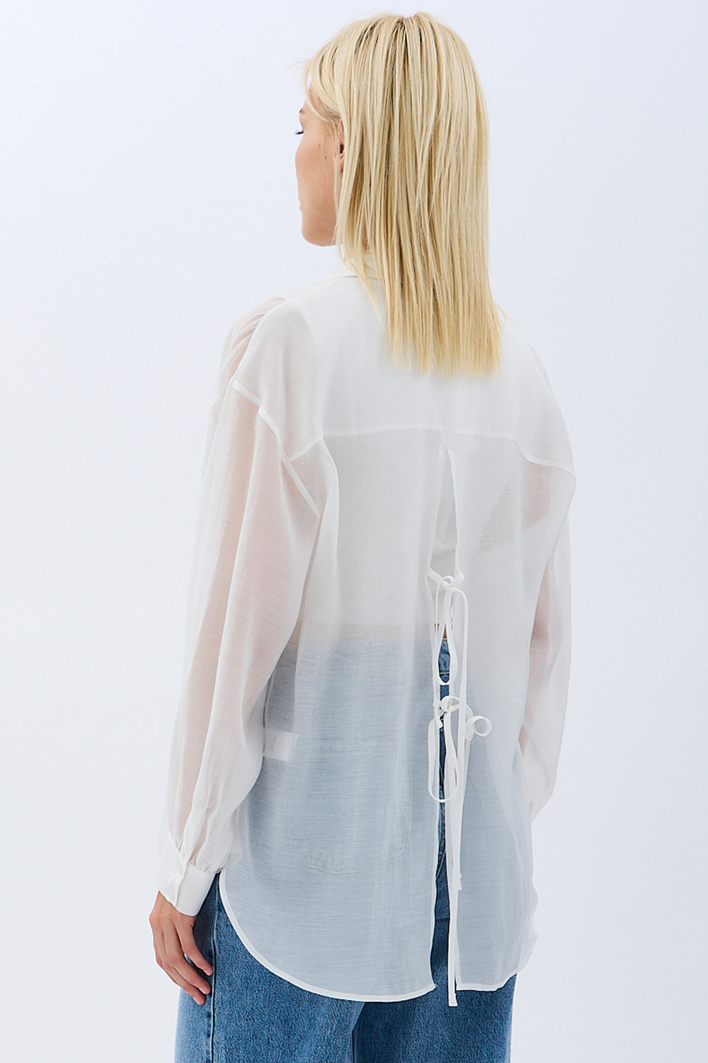 Diagonal-Arkadan Bağlamalı Gömlek (Ekru)-GÖMLEK-2-Milagron.com