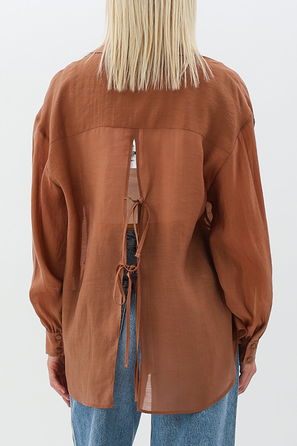 Diagonal-Arkadan Bağlamalı Gömlek (Kahverengi)-GÖMLEK-2-Milagron.com