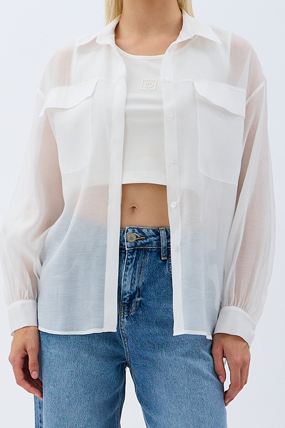 Diagonal-Arkadan Bağlamalı Gömlek (Ekru)-GÖMLEK-5-Milagron.com