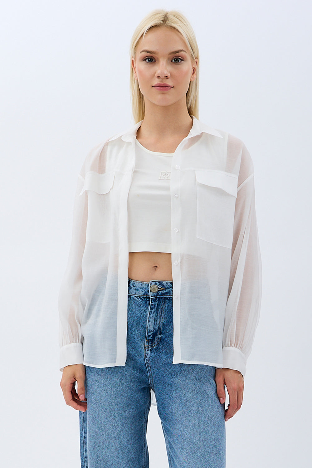 Diagonal-Arkadan Bağlamalı Gömlek (Ekru)-GÖMLEK-7-Milagron.com