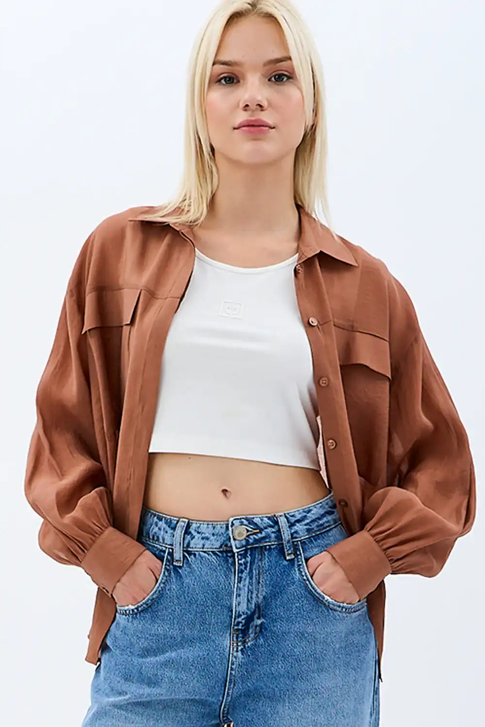 Arkadan Bağlamalı Gömlek (Kahverengi)