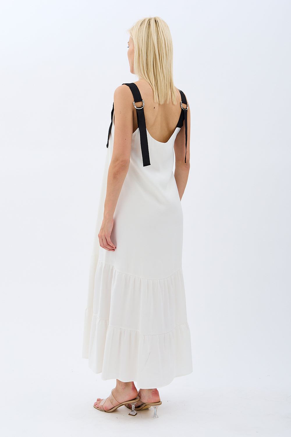 Diagonal-Askılı Maxi Boy Salaş Elbise (Ekru)-ELBİSE-3-Milagron.com