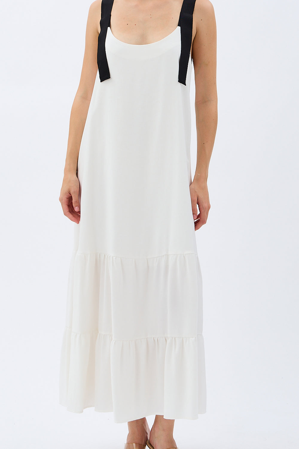 Diagonal-Askılı Maxi Boy Salaş Elbise (Ekru)-ELBİSE-4-Milagron.com