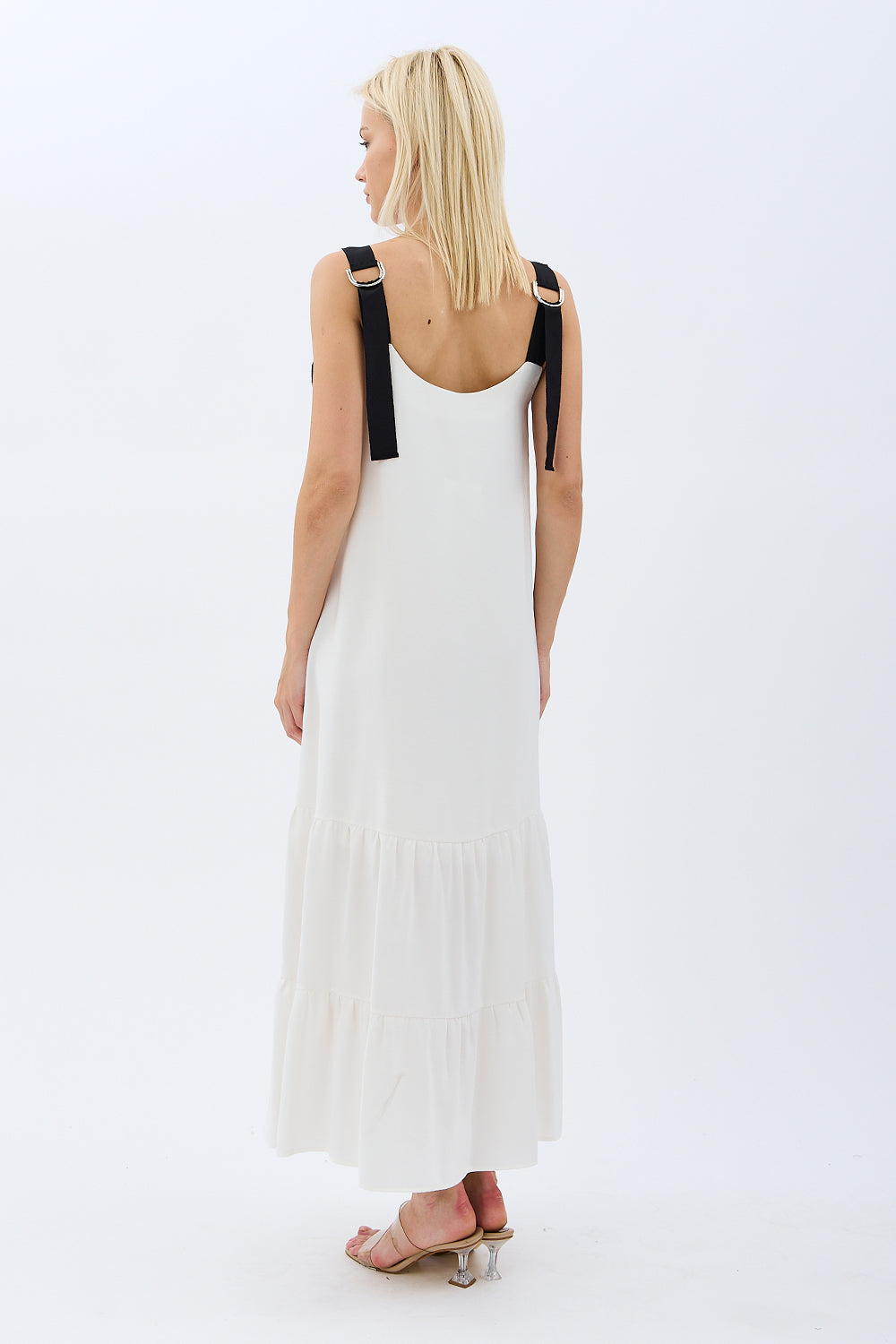 Diagonal-Askılı Maxi Boy Salaş Elbise (Ekru)-ELBİSE-6-Milagron.com