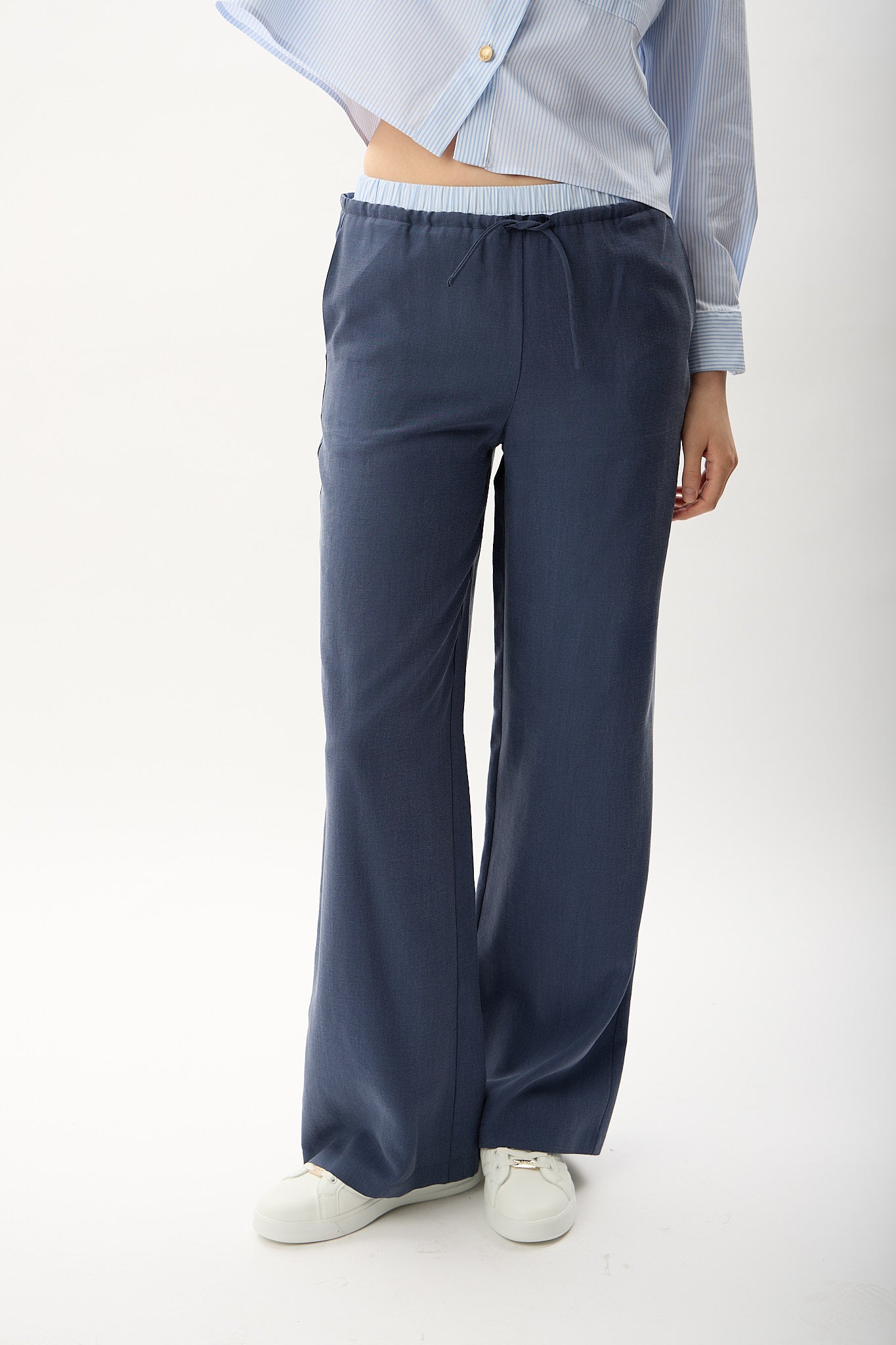 Diagonal-Bağcıklı Rahat Kesim Pantolon-,-7-Milagron.com