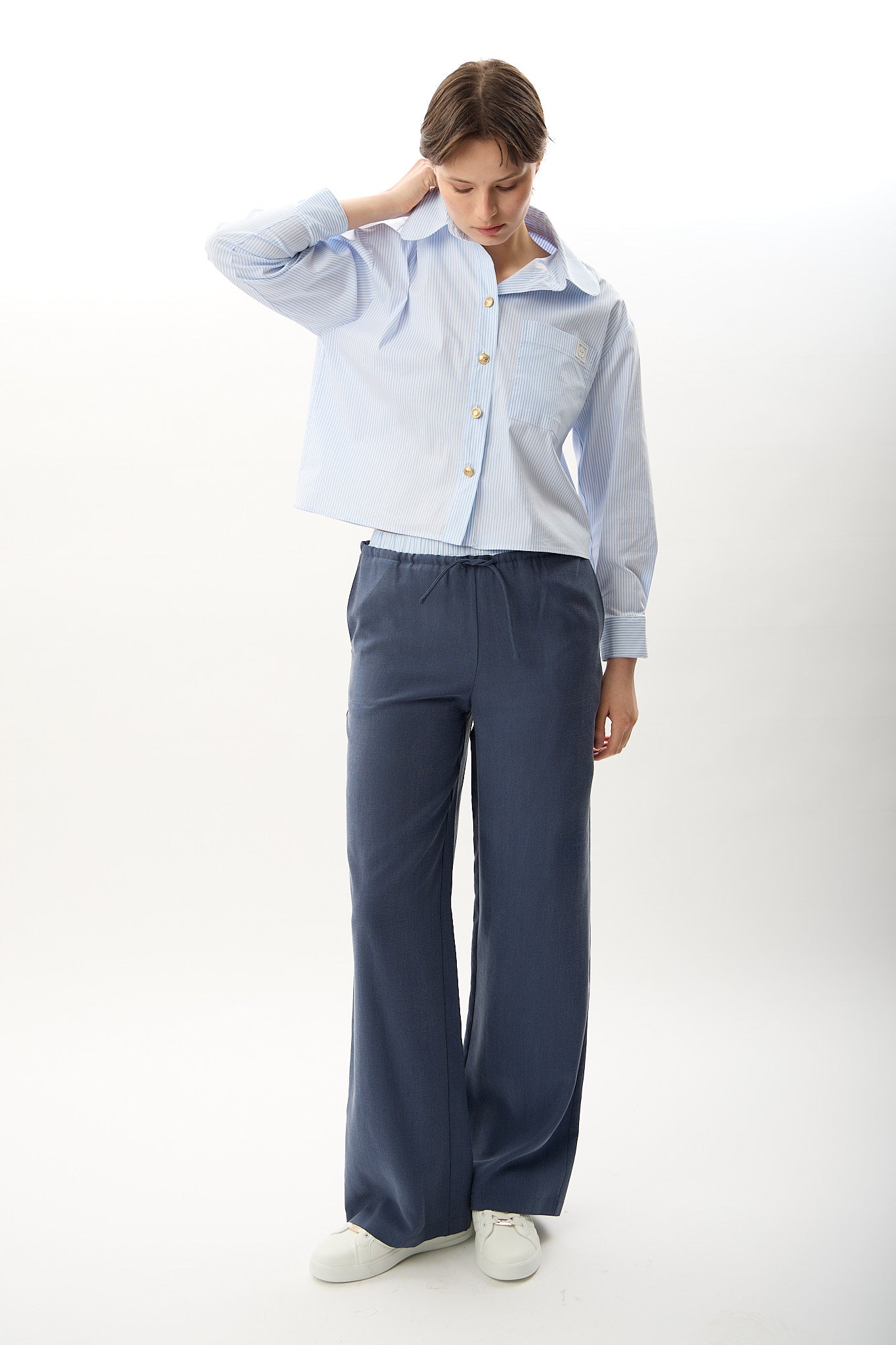 Diagonal-Bağcıklı Rahat Kesim Pantolon-,-8-Milagron.com