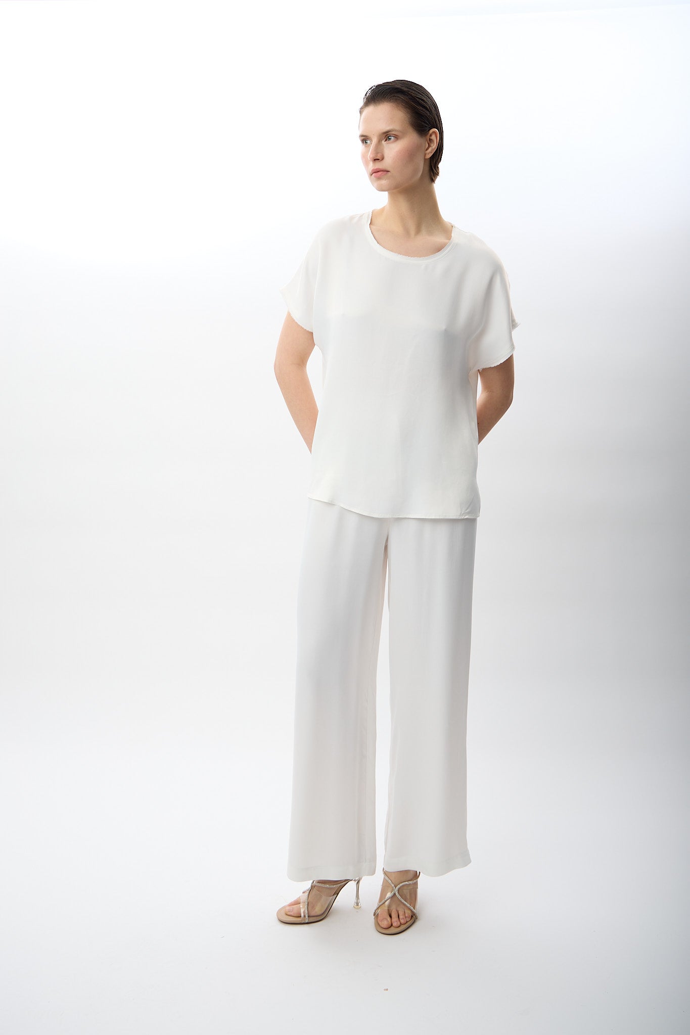 Diagonal-Bağcıklı Rahat Kesim Saten Pantolon-,-7-Milagron.com