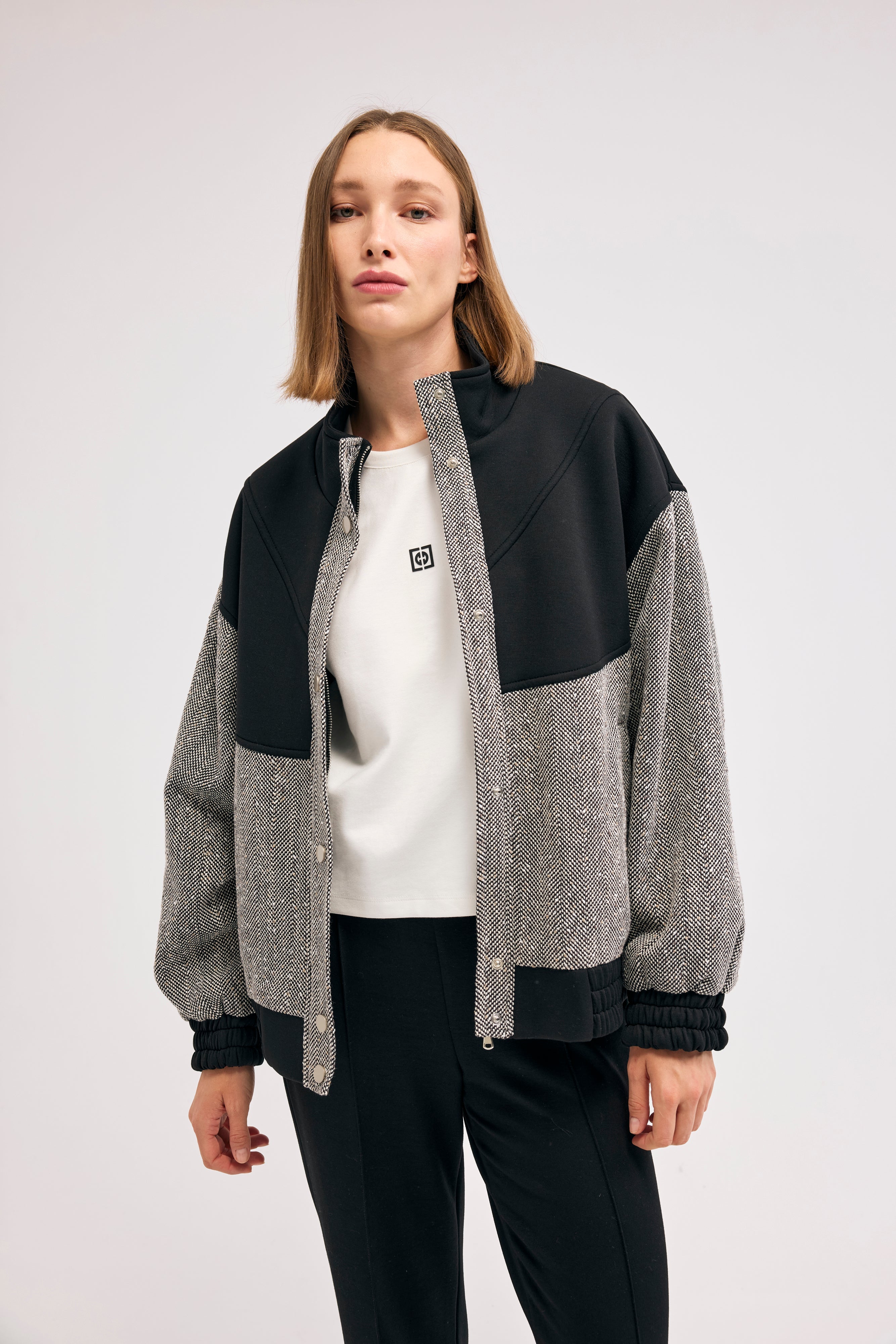 Diagonal-Balıksırtı Desenli Mont (Siyah)-CEKET-1-Milagron.com