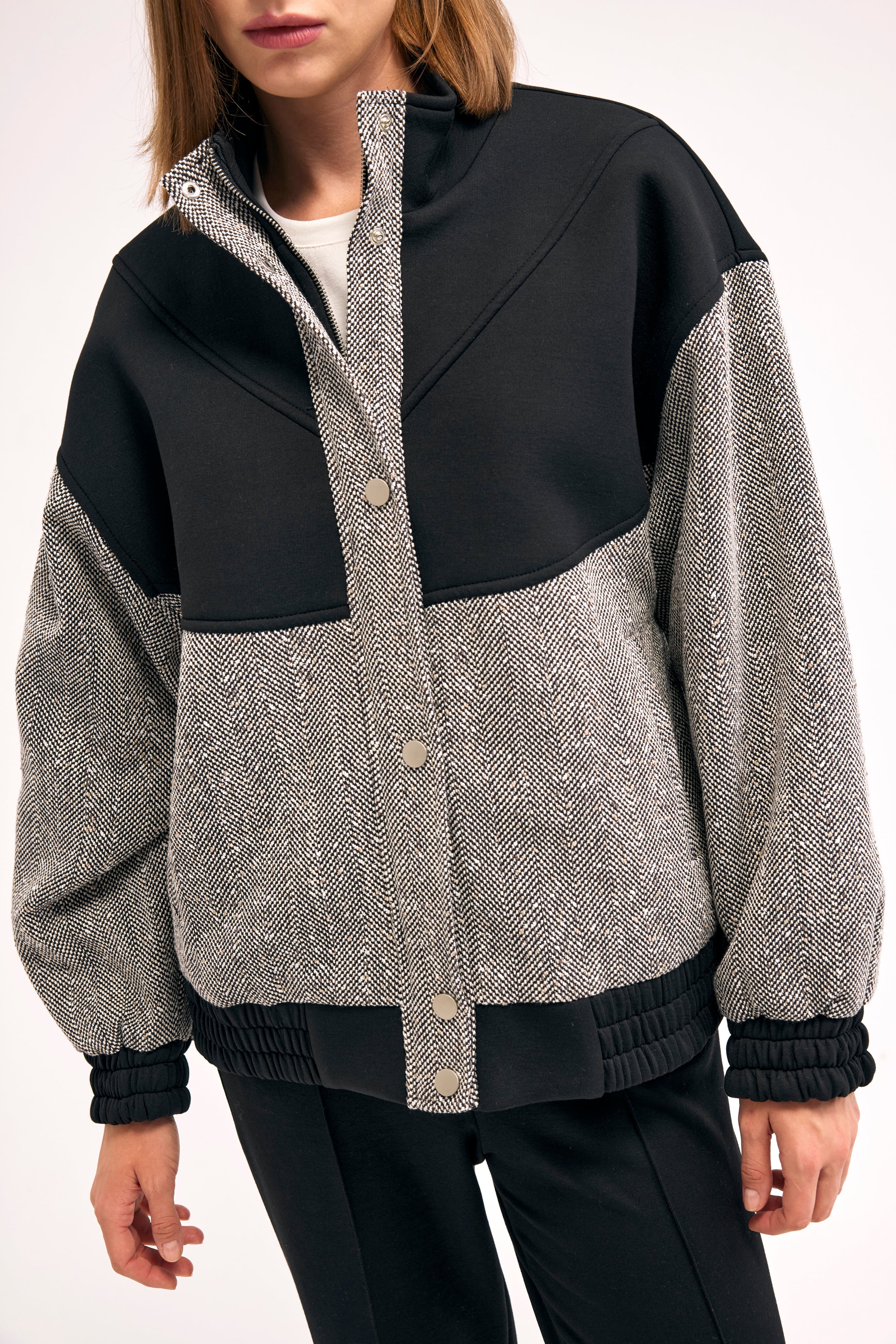 Diagonal-Balıksırtı Desenli Mont (Siyah)-CEKET-3-Milagron.com