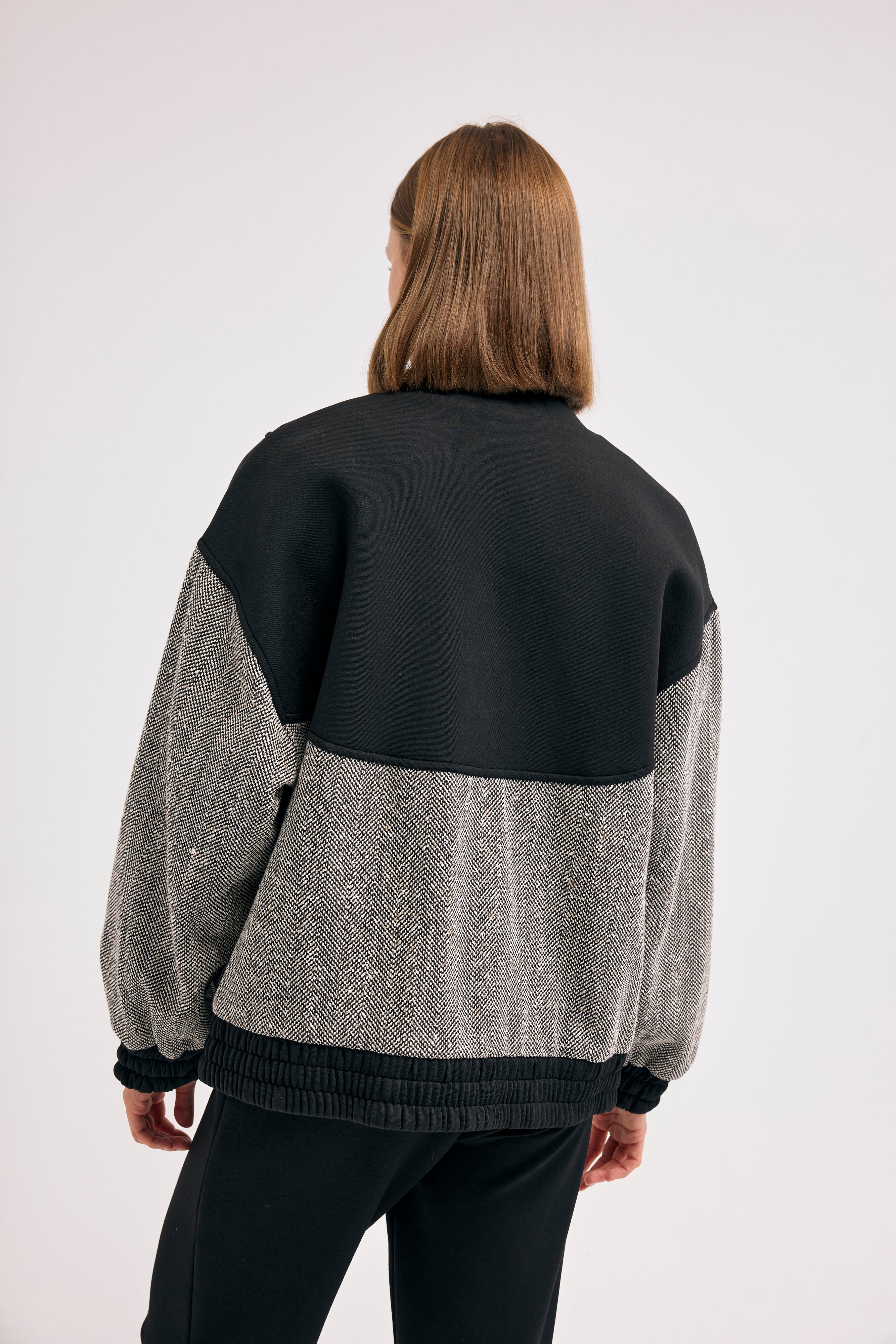 Diagonal-Balıksırtı Desenli Mont (Siyah)-CEKET-4-Milagron.com