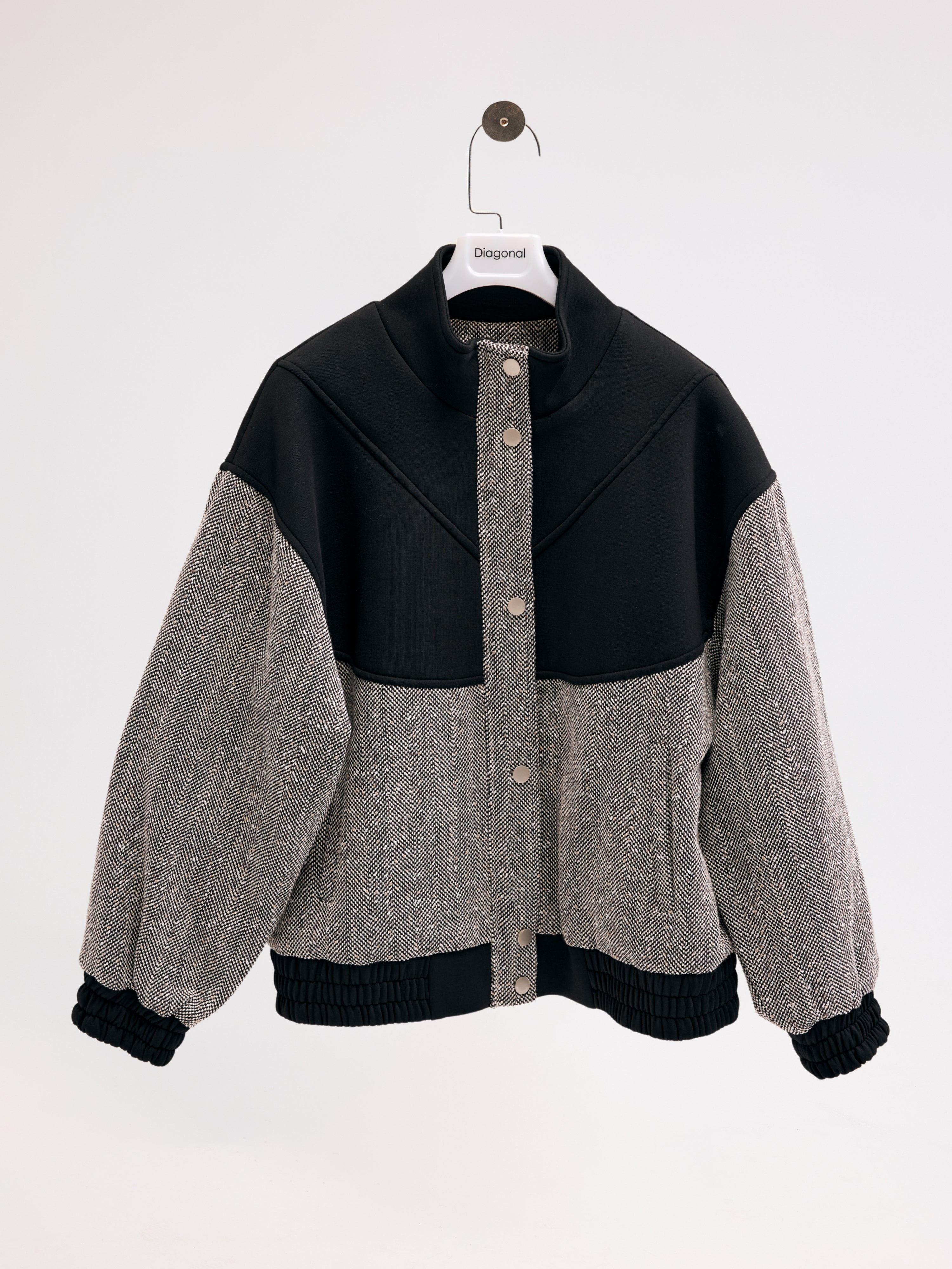 Diagonal-Balıksırtı Desenli Mont (Siyah)-CEKET-6-Milagron.com