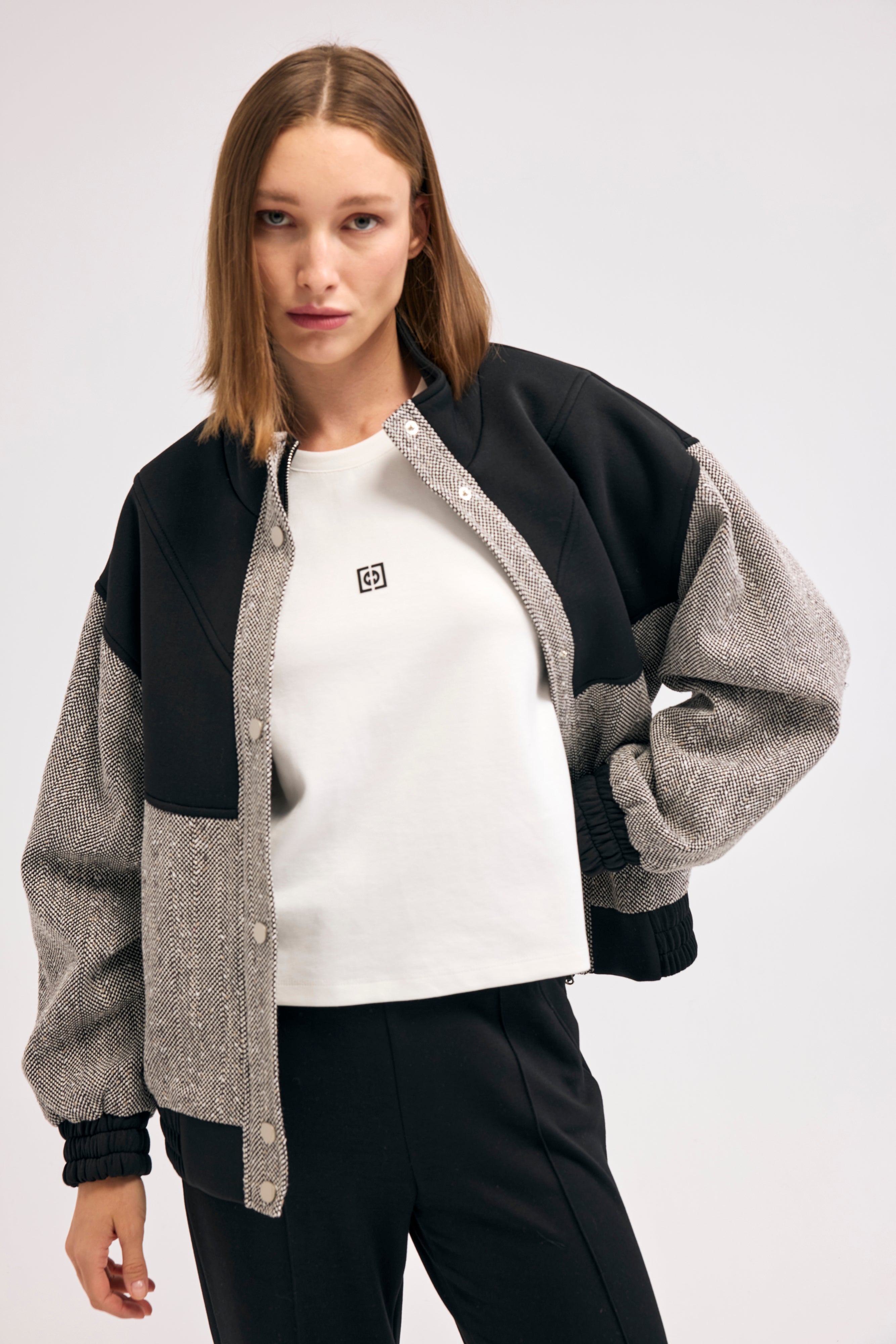 Diagonal-Balıksırtı Desenli Mont (Siyah)-CEKET-8-Milagron.com