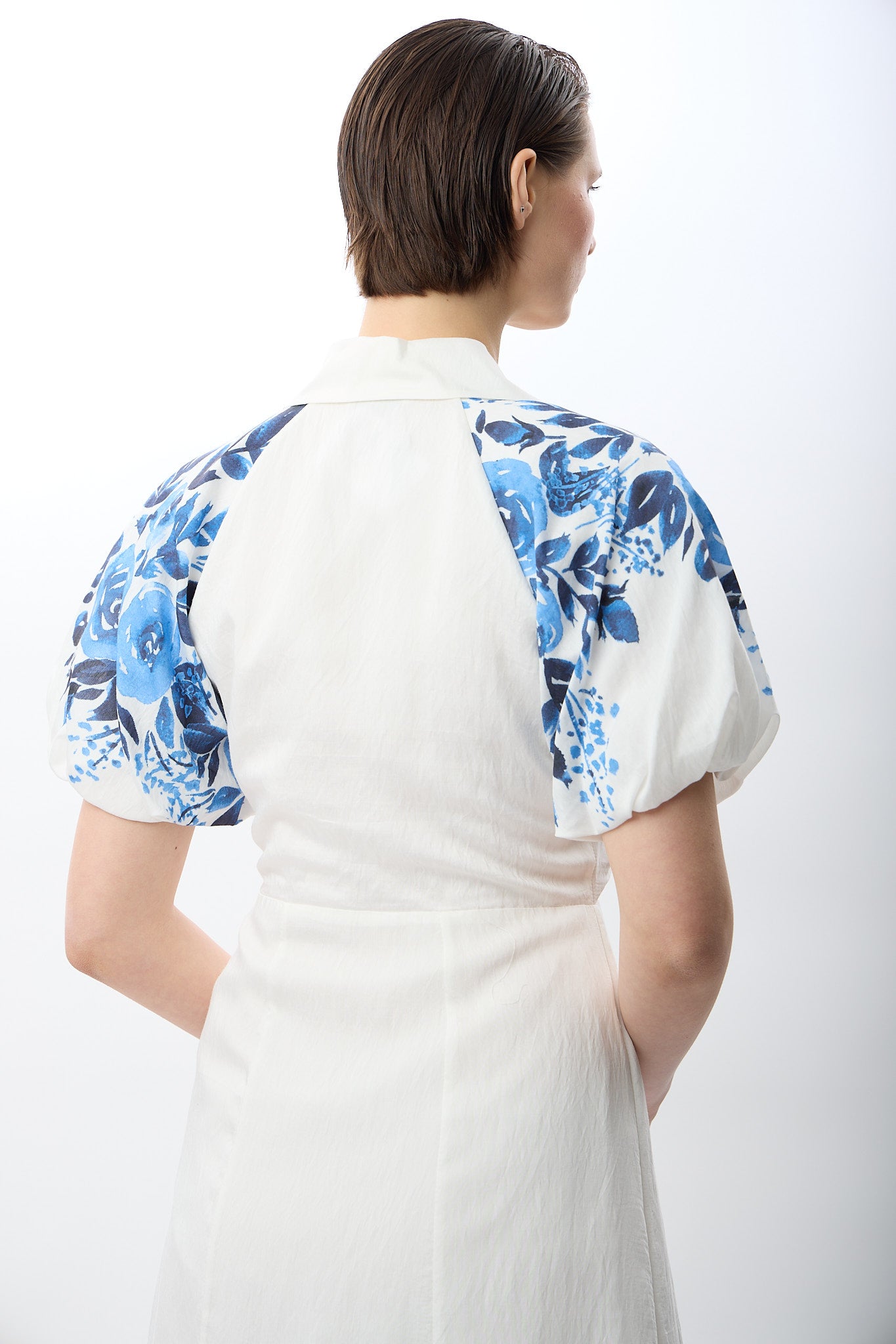 Diagonal-Balon Kollu Desenli Maksi Elbise-,-6-Milagron.com