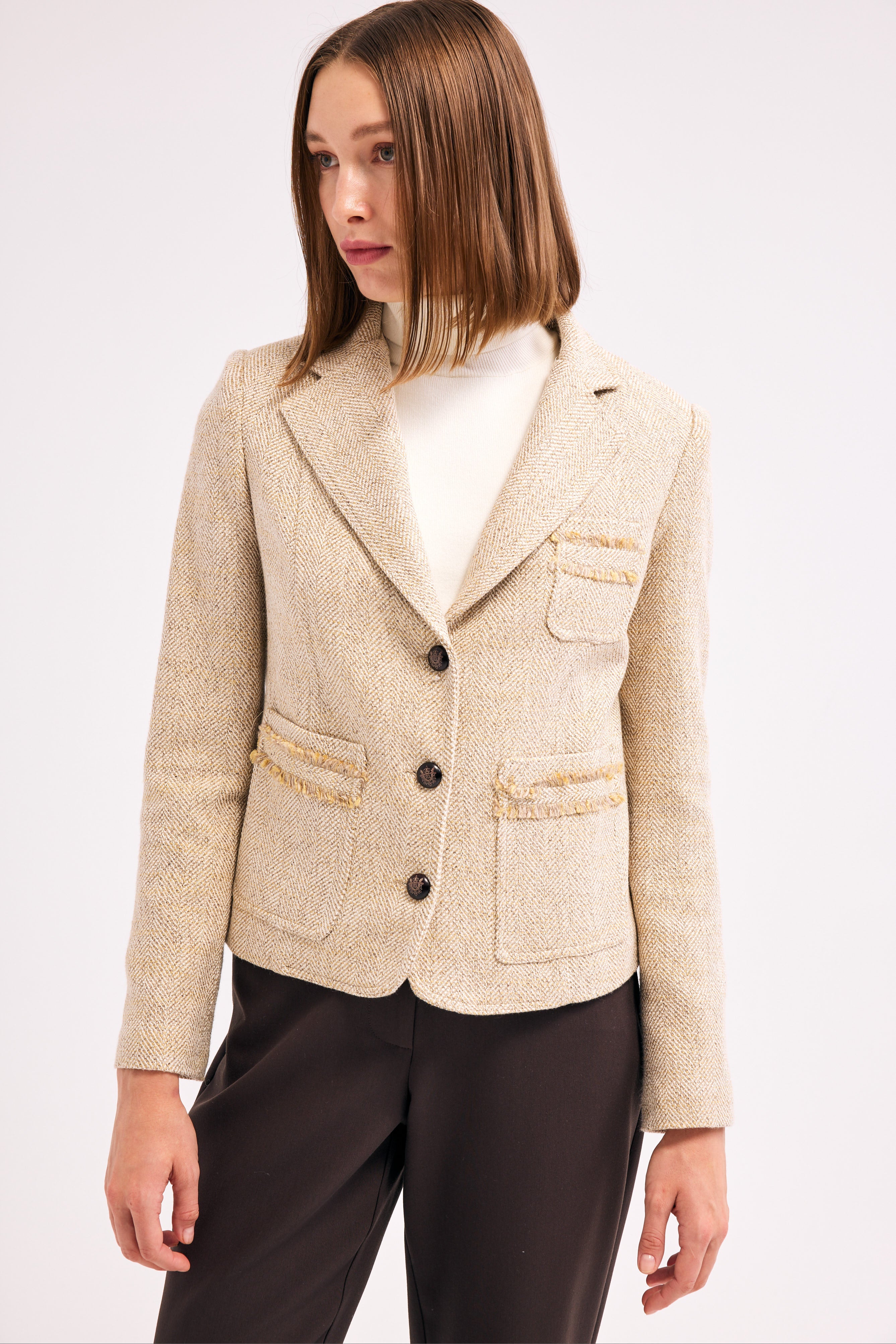 Diagonal-Blazer Bej Ceket-Ceket-5-Milagron.com