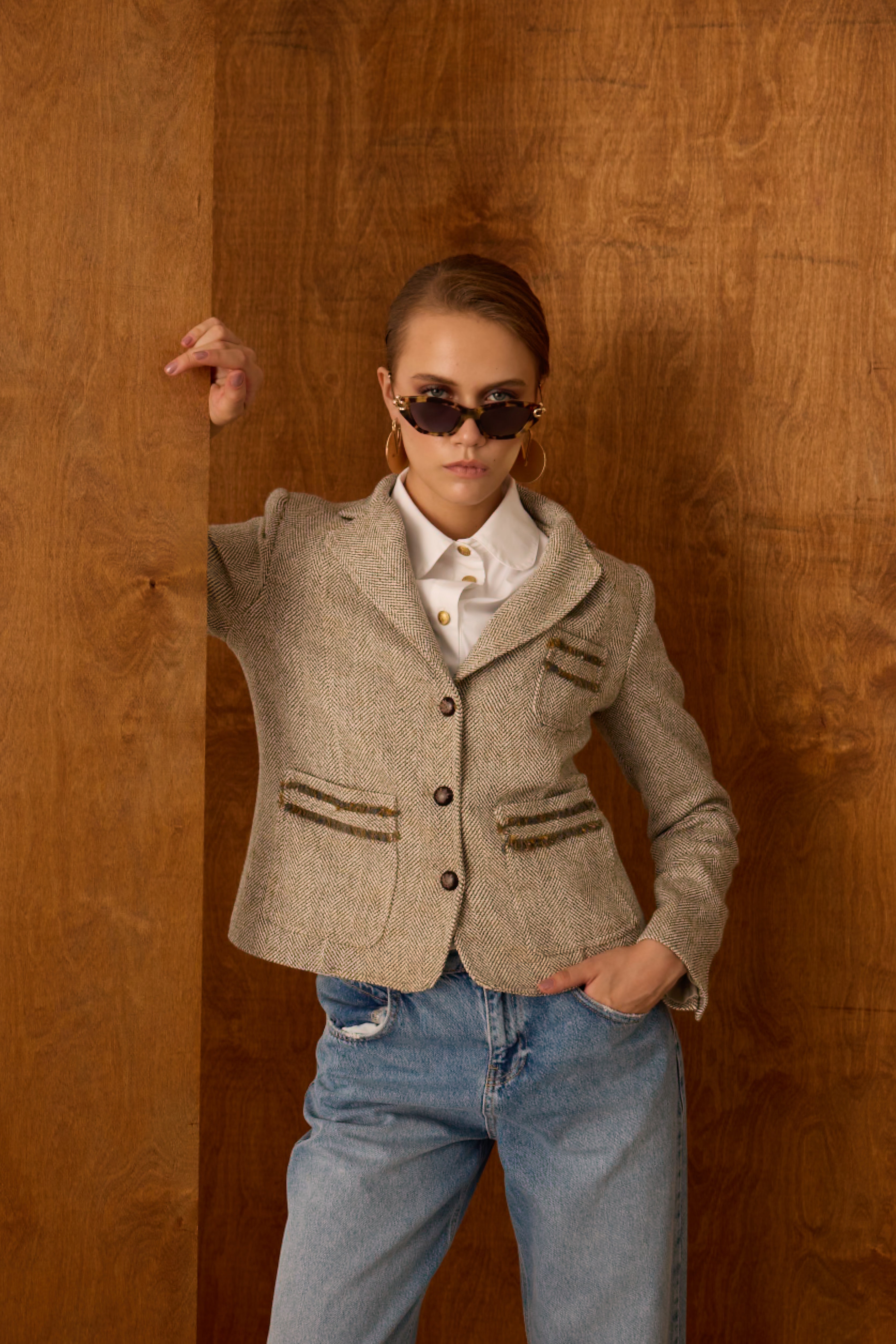 Diagonal-Blazer Kahverengi Ceket-Ceket-2-Milagron.com