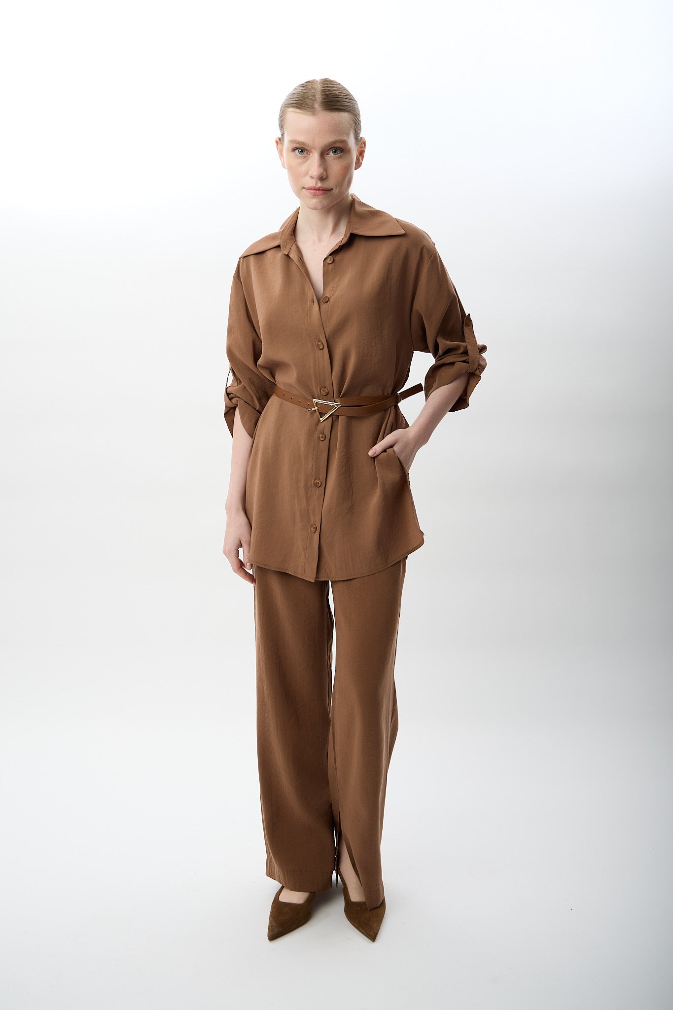 Diagonal-Bol Kesim Pantolon (Kahverengi)-PANTOLON-4-Milagron.com