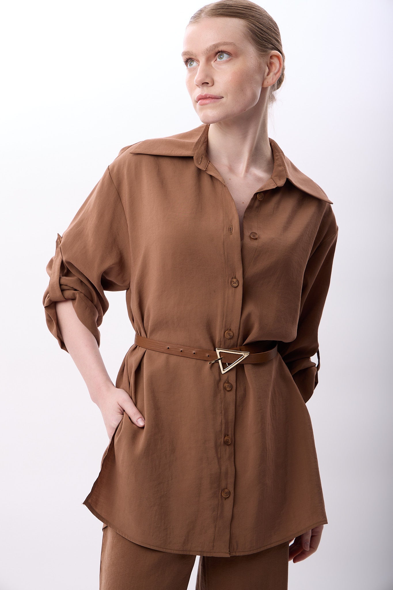 Diagonal-Bol Kesim Pantolon (Kahverengi)-PANTOLON-8-Milagron.com