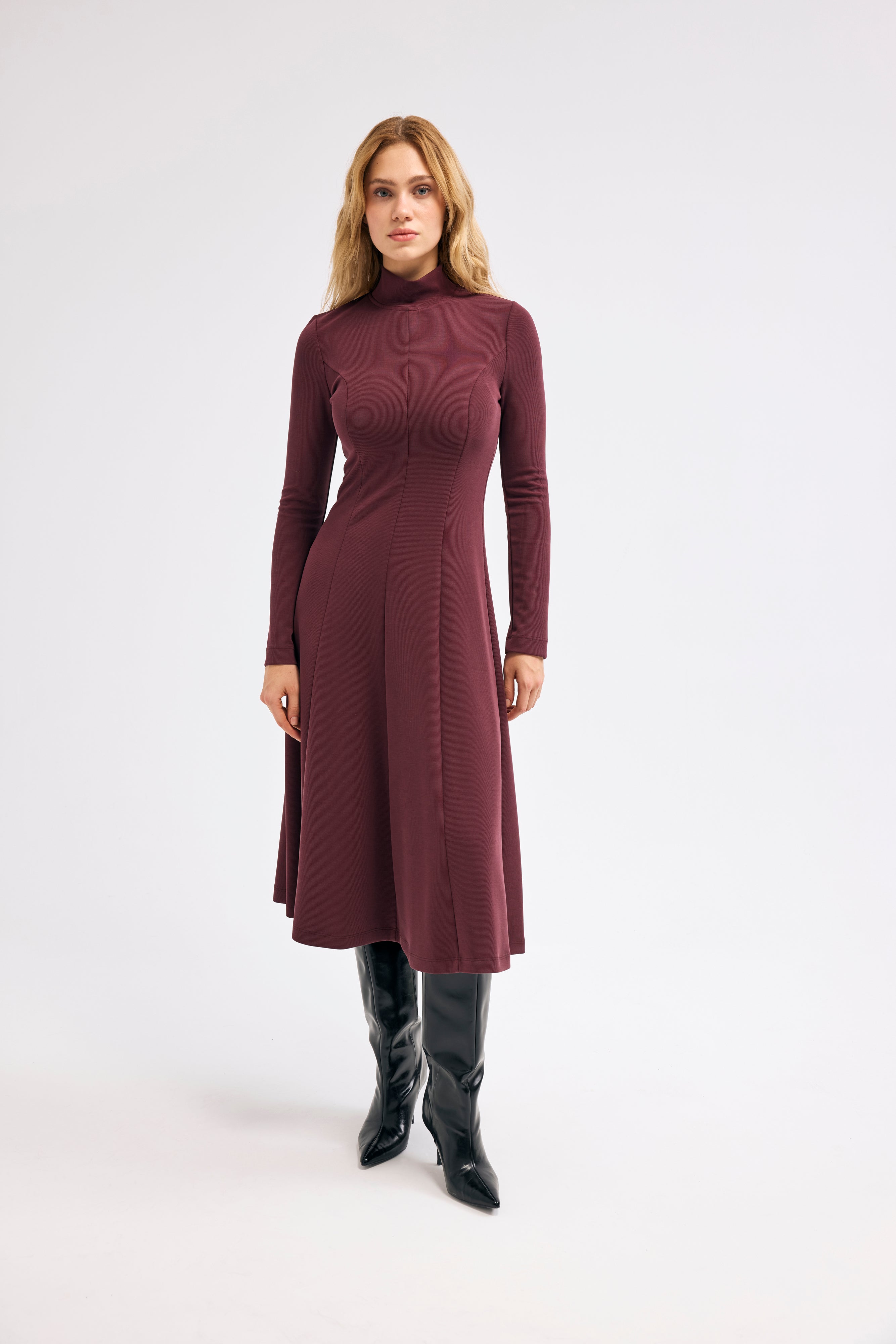 Diagonal-Bordo Elbise-Elbise-1-Milagron.com