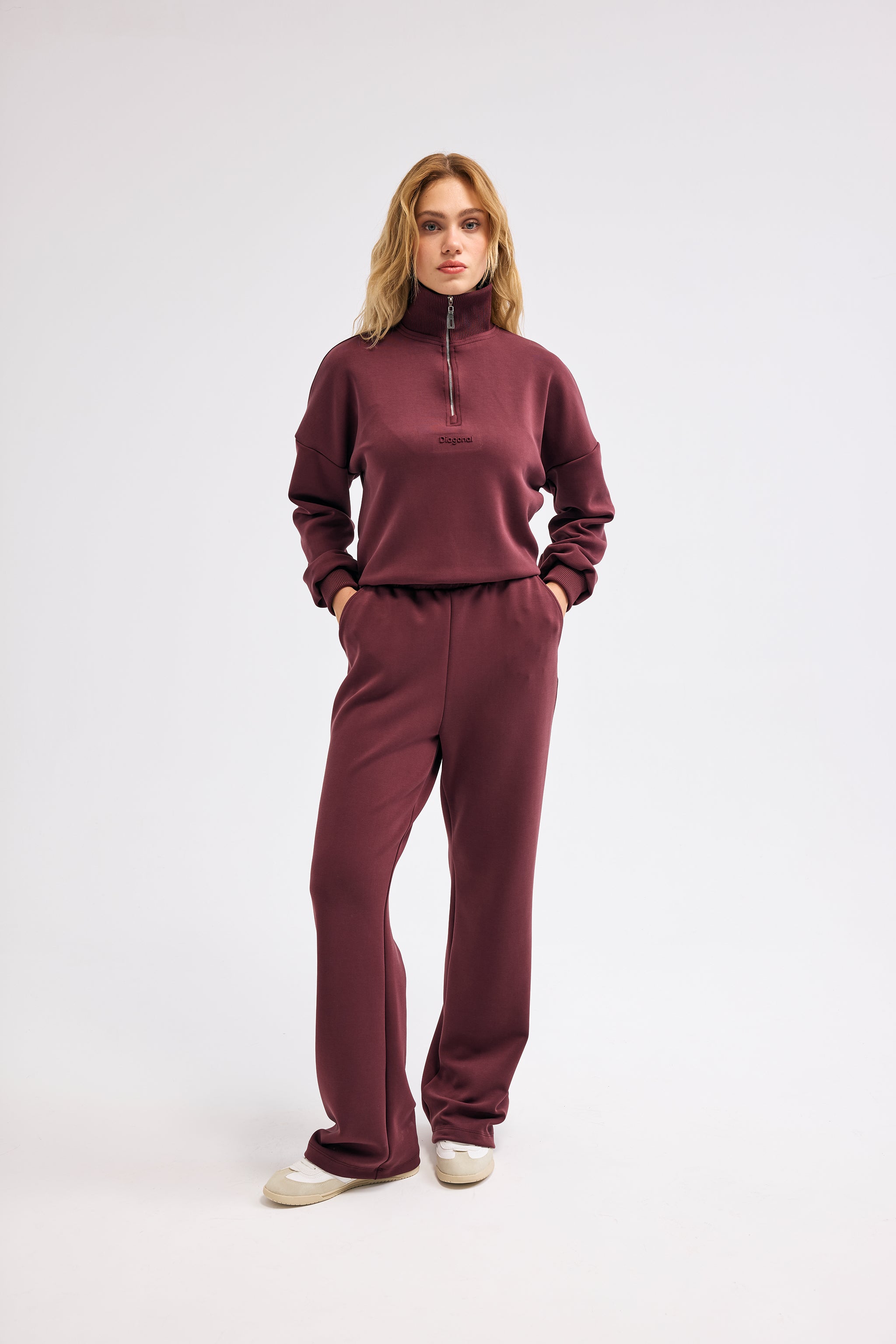 Diagonal-Bordo Örme Pantolon-Pantolon-1-Milagron.com