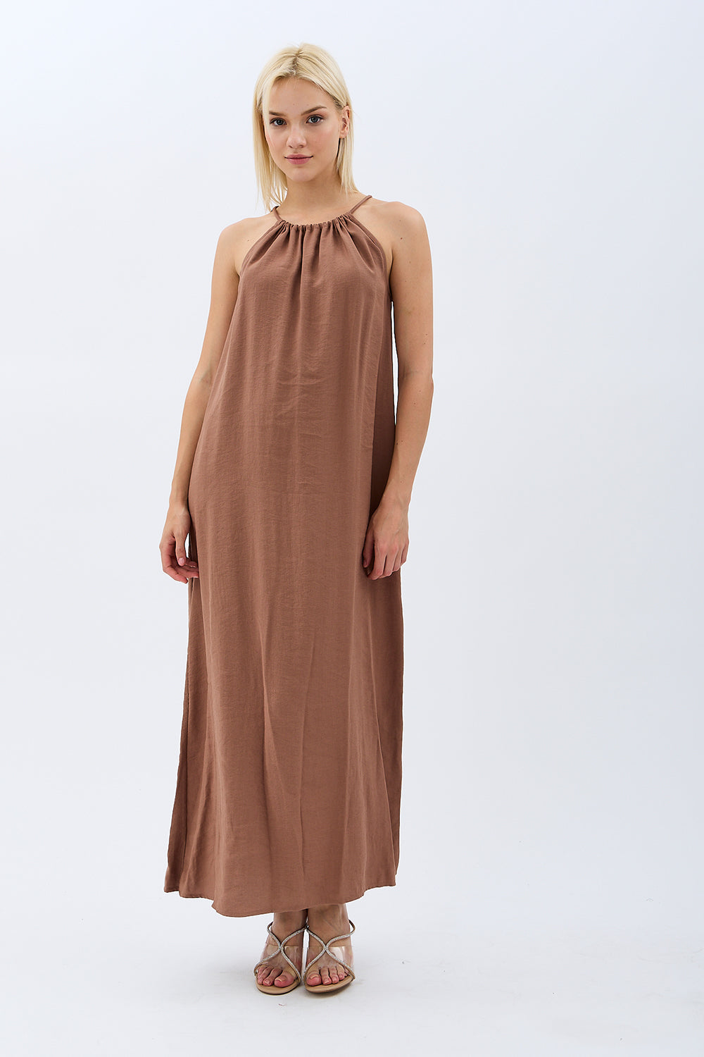 Diagonal-Boyundan Bağlamalı Maxi Elbise-Elbise-6-Milagron.com