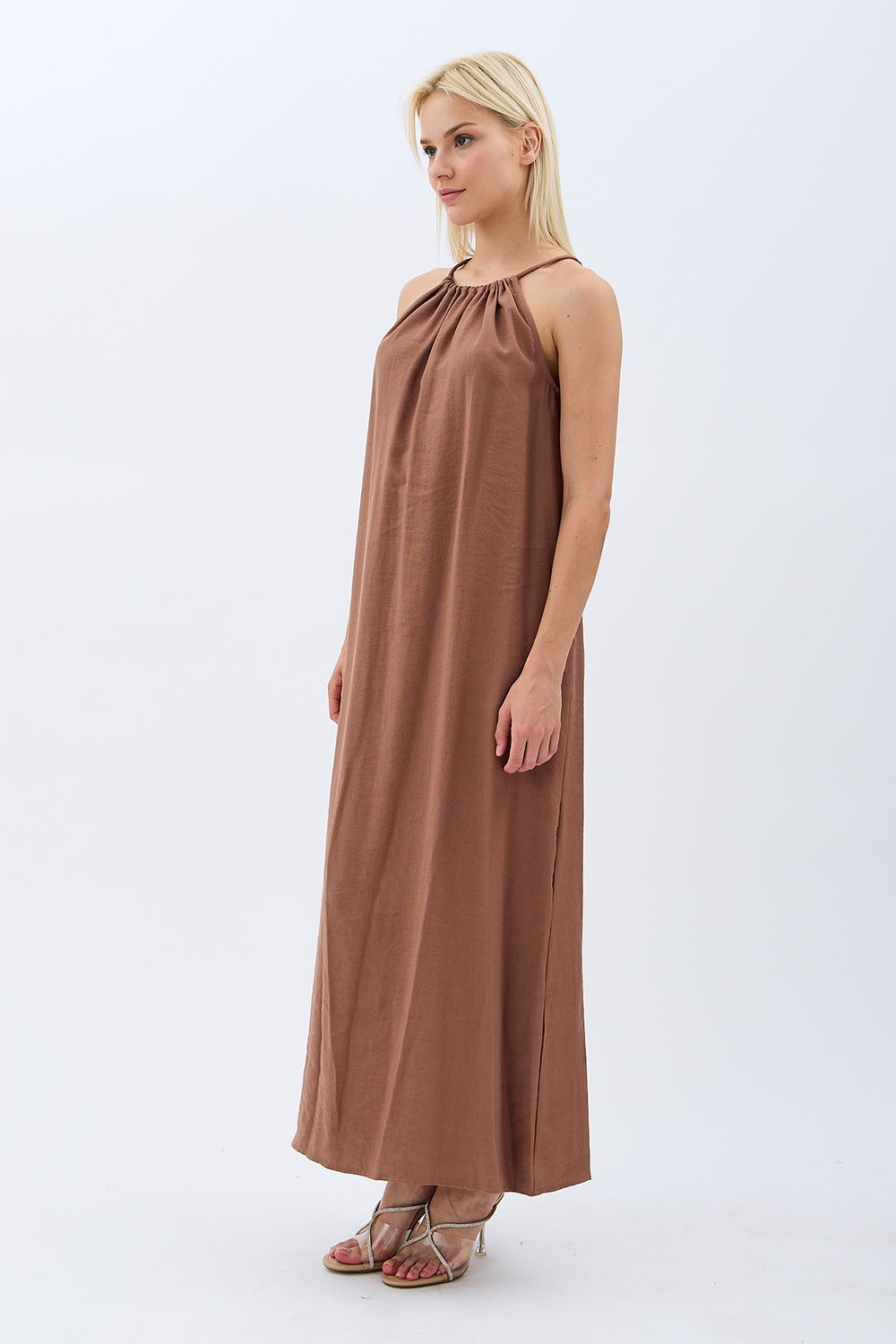 Diagonal-Boyundan Bağlamalı Maxi Elbise-Elbise-7-Milagron.com