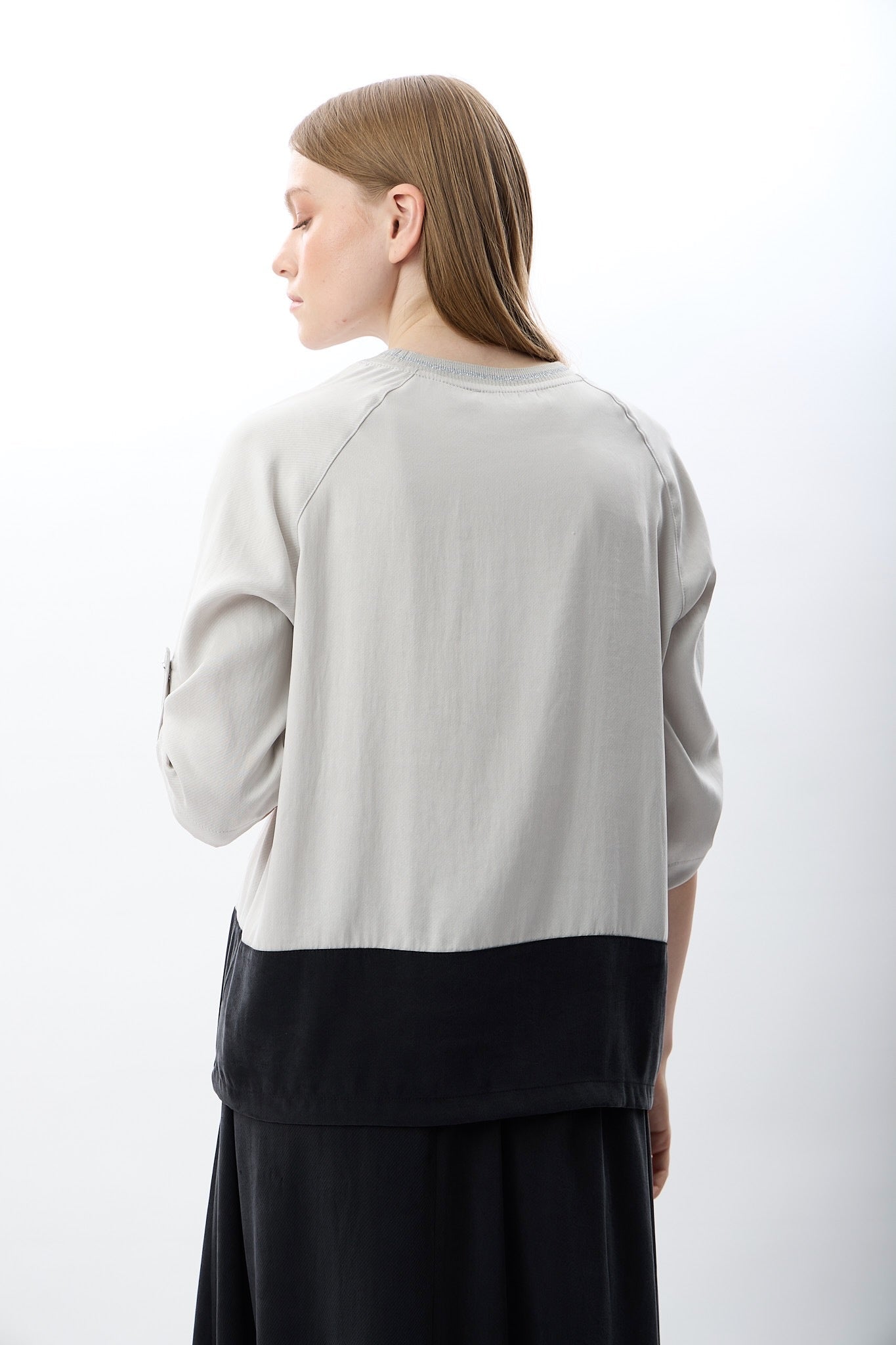 Diagonal-Büzgü Ayarlı İki Renkli Sweatshirt-Sweatshirts & Hoodies-4-Milagron.com