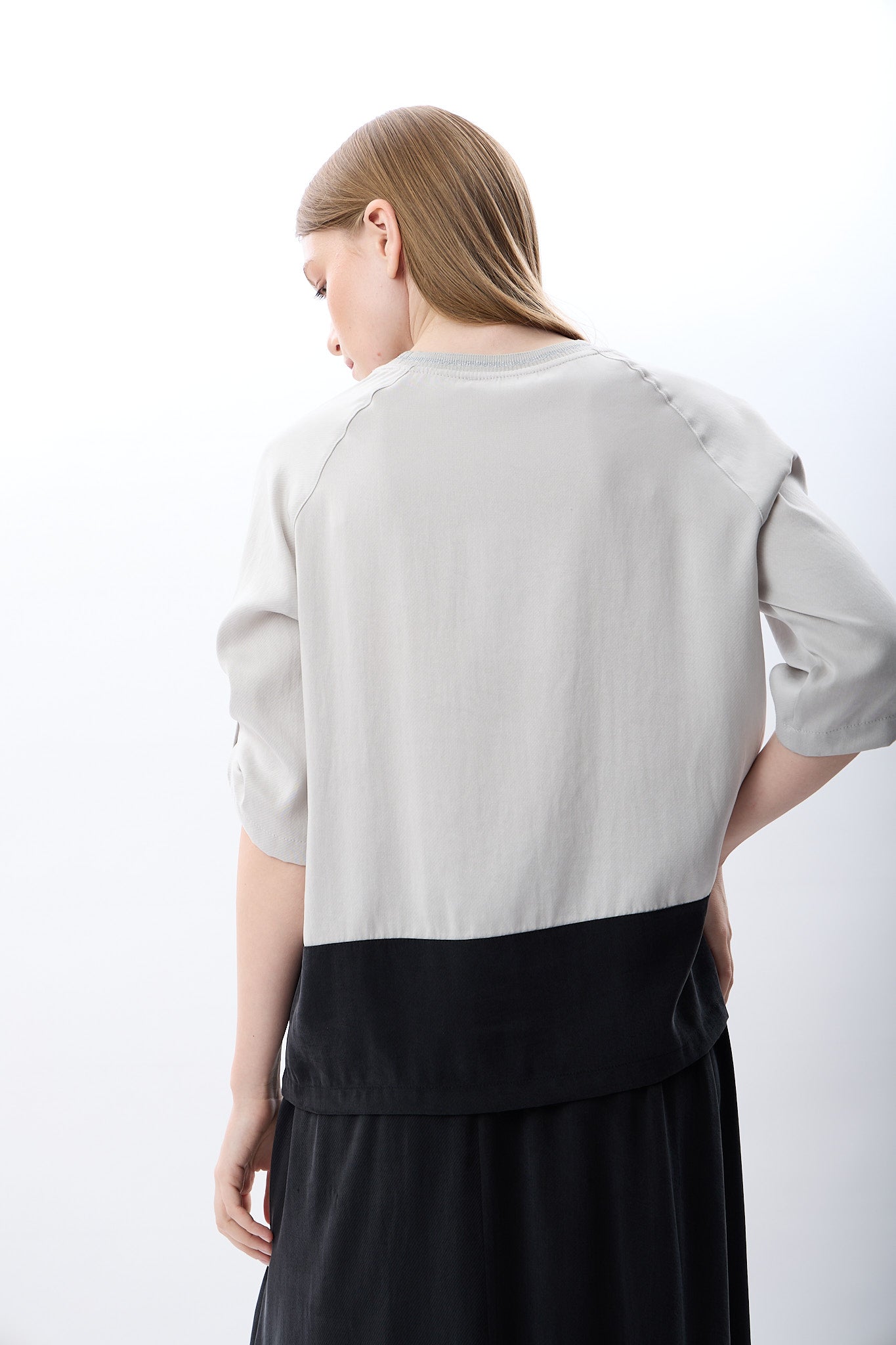 Diagonal-Büzgü Ayarlı İki Renkli Sweatshirt-Sweatshirts & Hoodies-7-Milagron.com