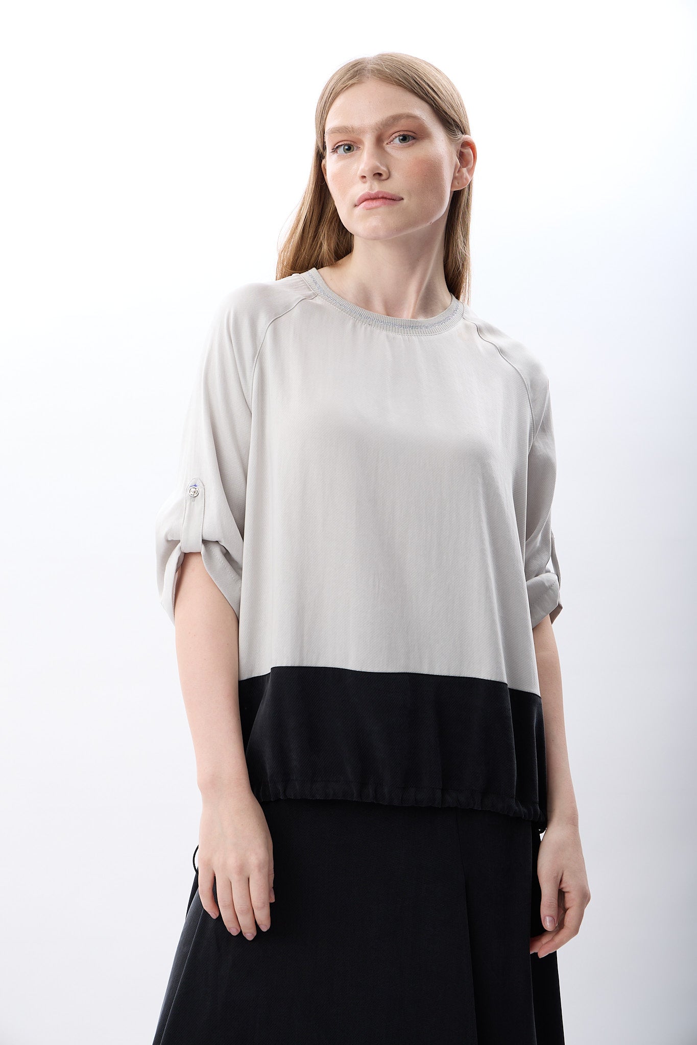 Diagonal-Büzgü Ayarlı İki Renkli Sweatshirt-Sweatshirts & Hoodies-8-Milagron.com