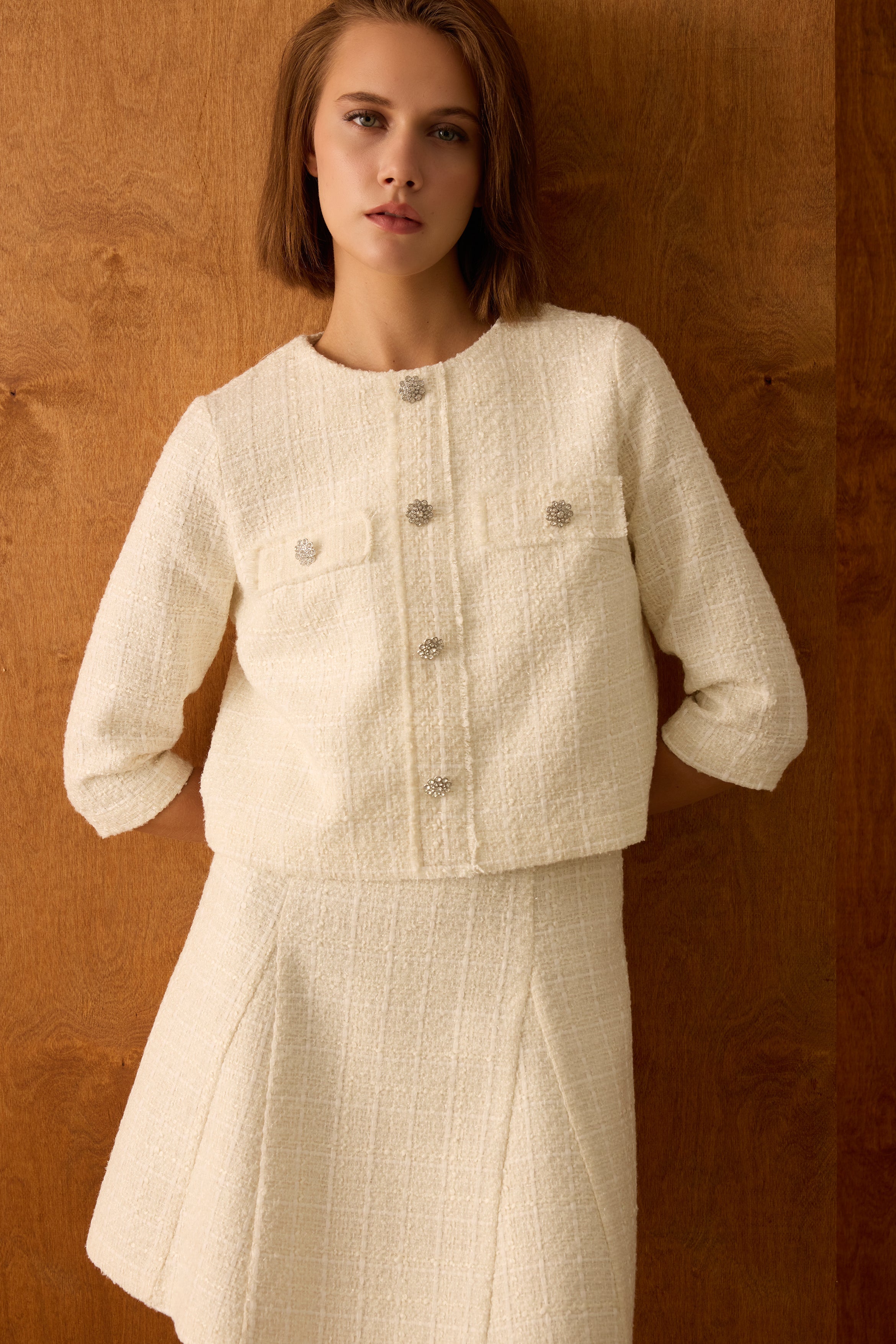 Diagonal-Ceket Elbise İkili Ekru Takım-Alt - Üst Takım-2-Milagron.com