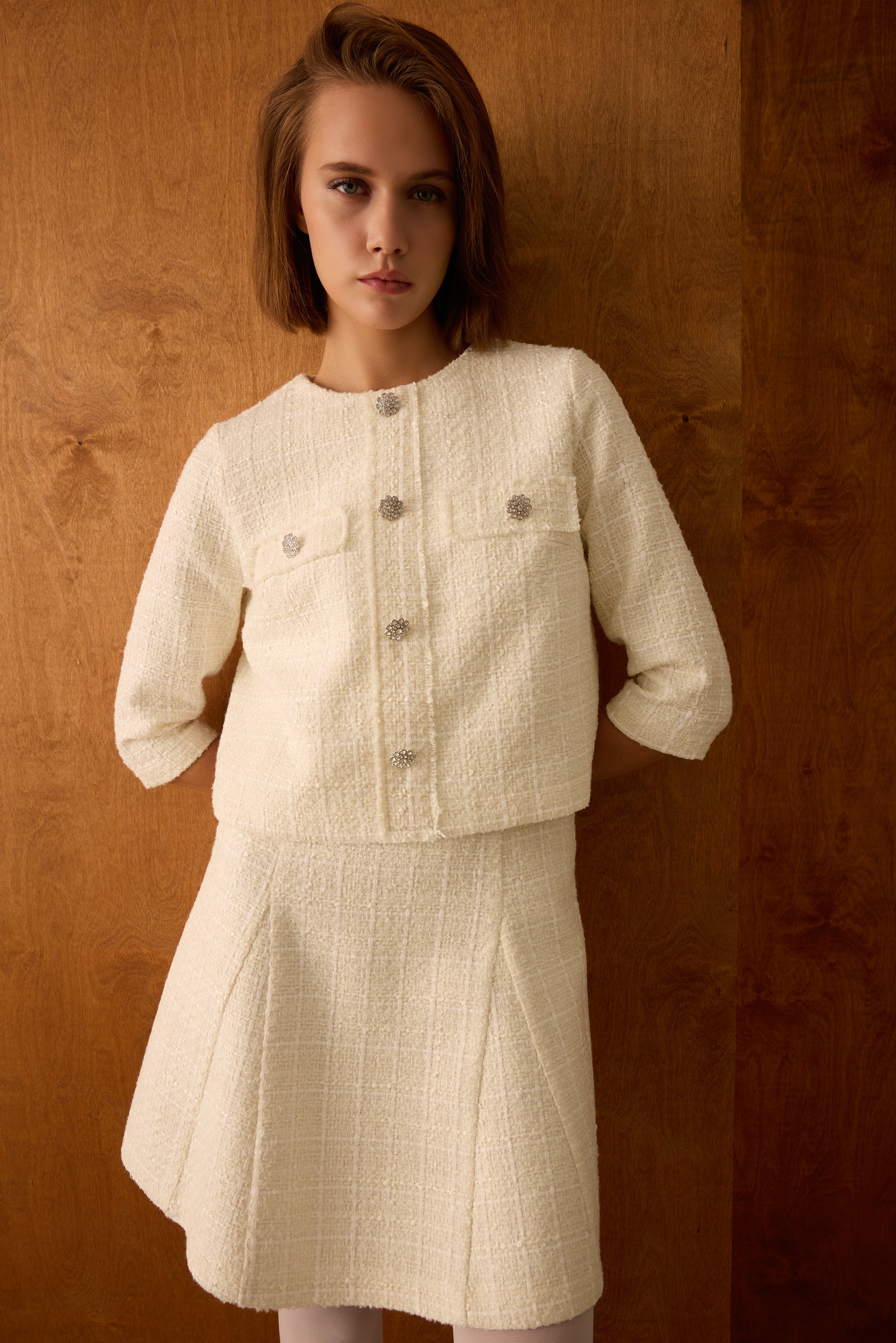 Diagonal-Ceket Elbise İkili Ekru Takım-Alt - Üst Takım-3-Milagron.com