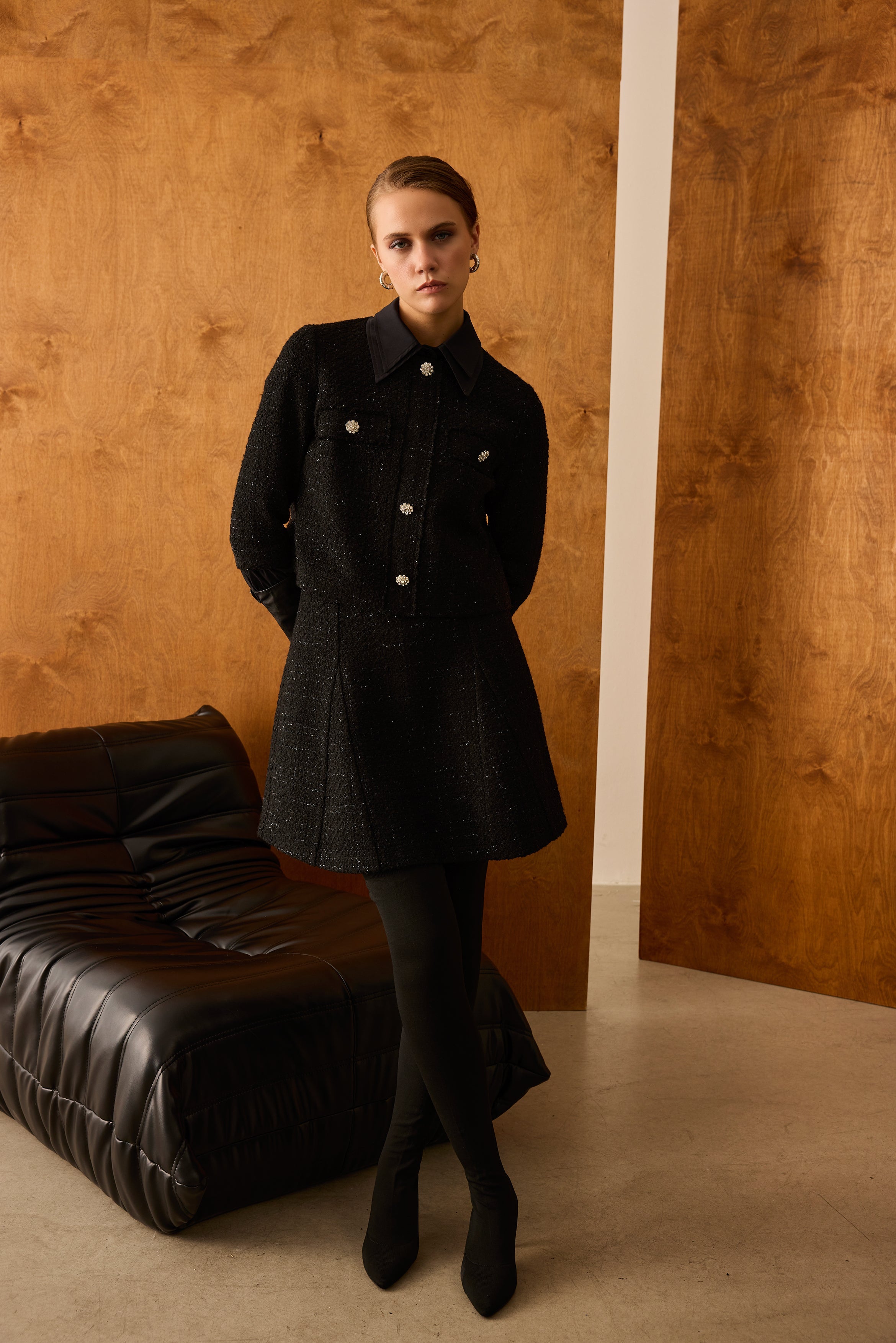 Diagonal-Ceket Elbise İkili Siyah Takım-Alt - Üst Takım-1-Milagron.com