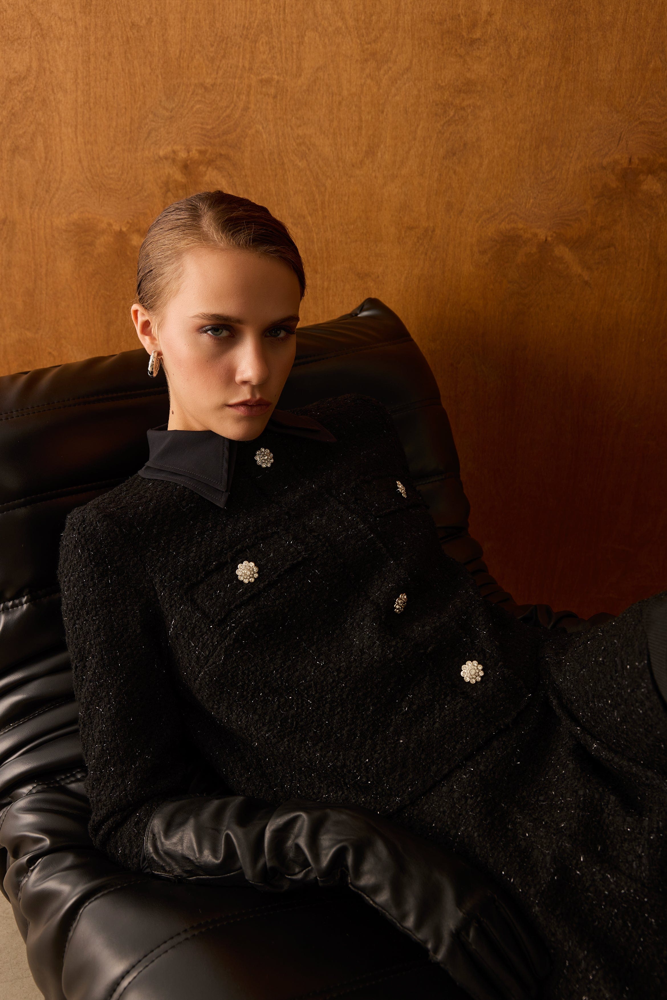 Diagonal-Ceket Elbise İkili Siyah Takım-Alt - Üst Takım-3-Milagron.com