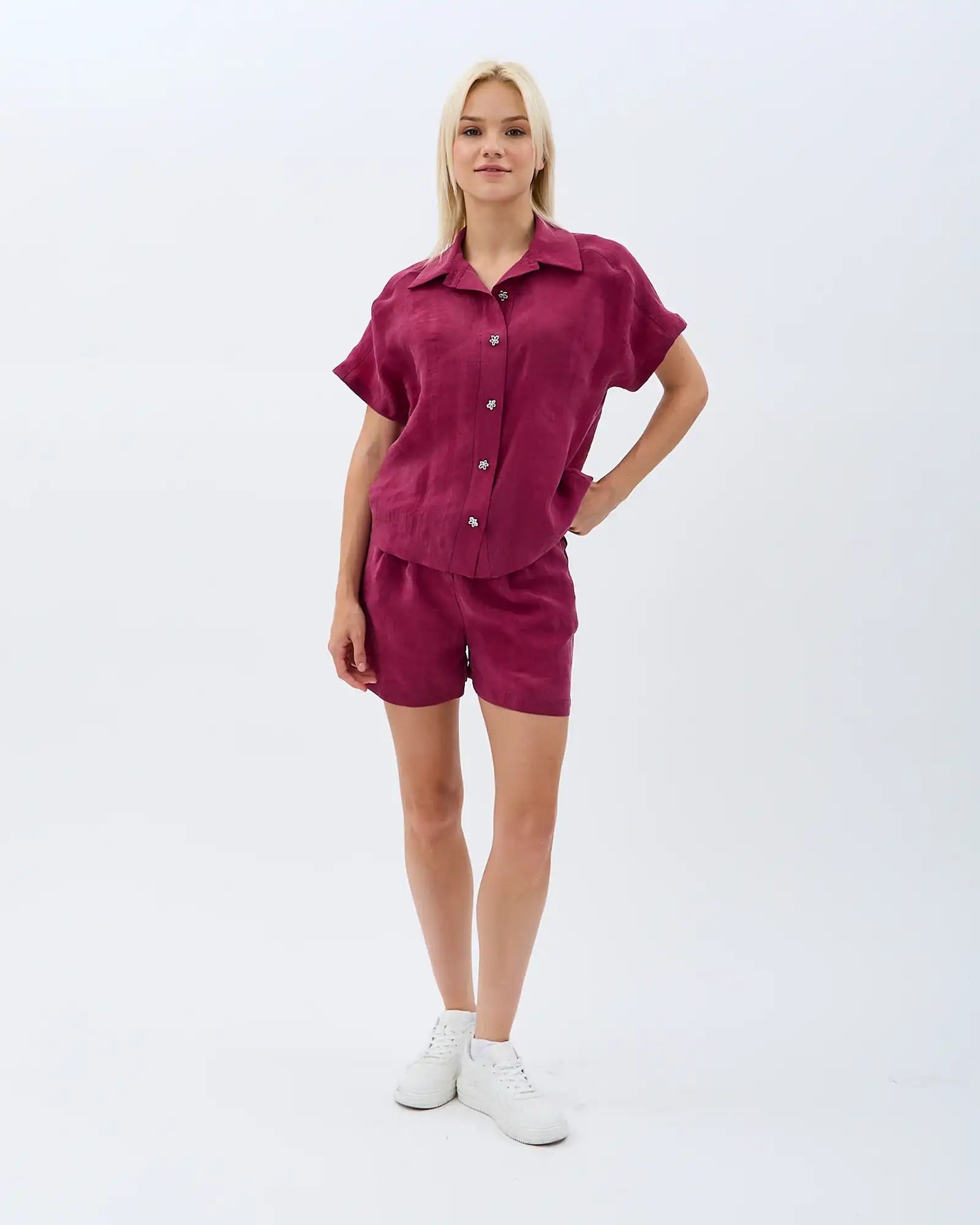 Cepli Düz Kesim Şort (Bordo)