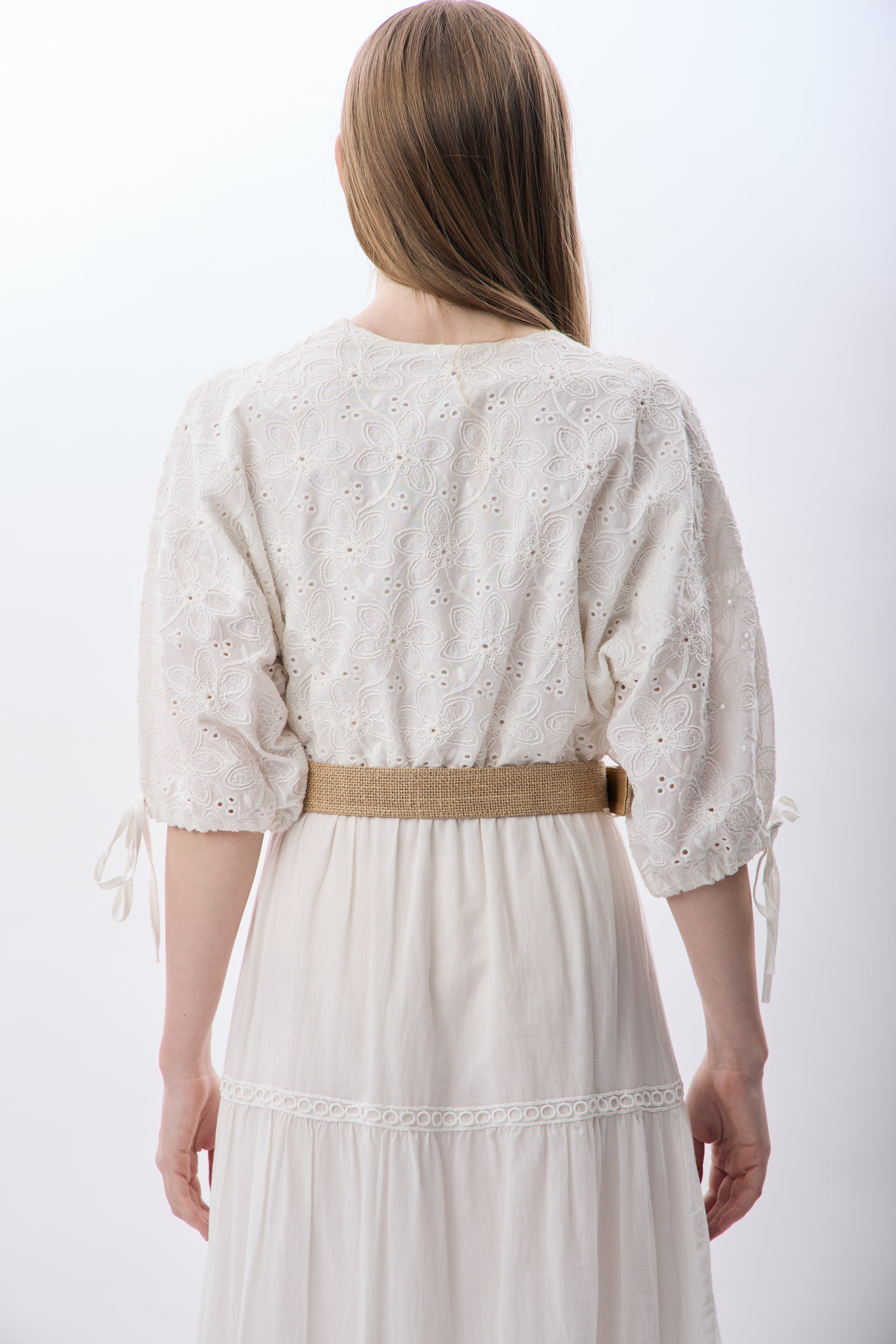 Diagonal-Dantelli V Yaka Elbise (Beyaz)-ELBİSE-5-Milagron.com