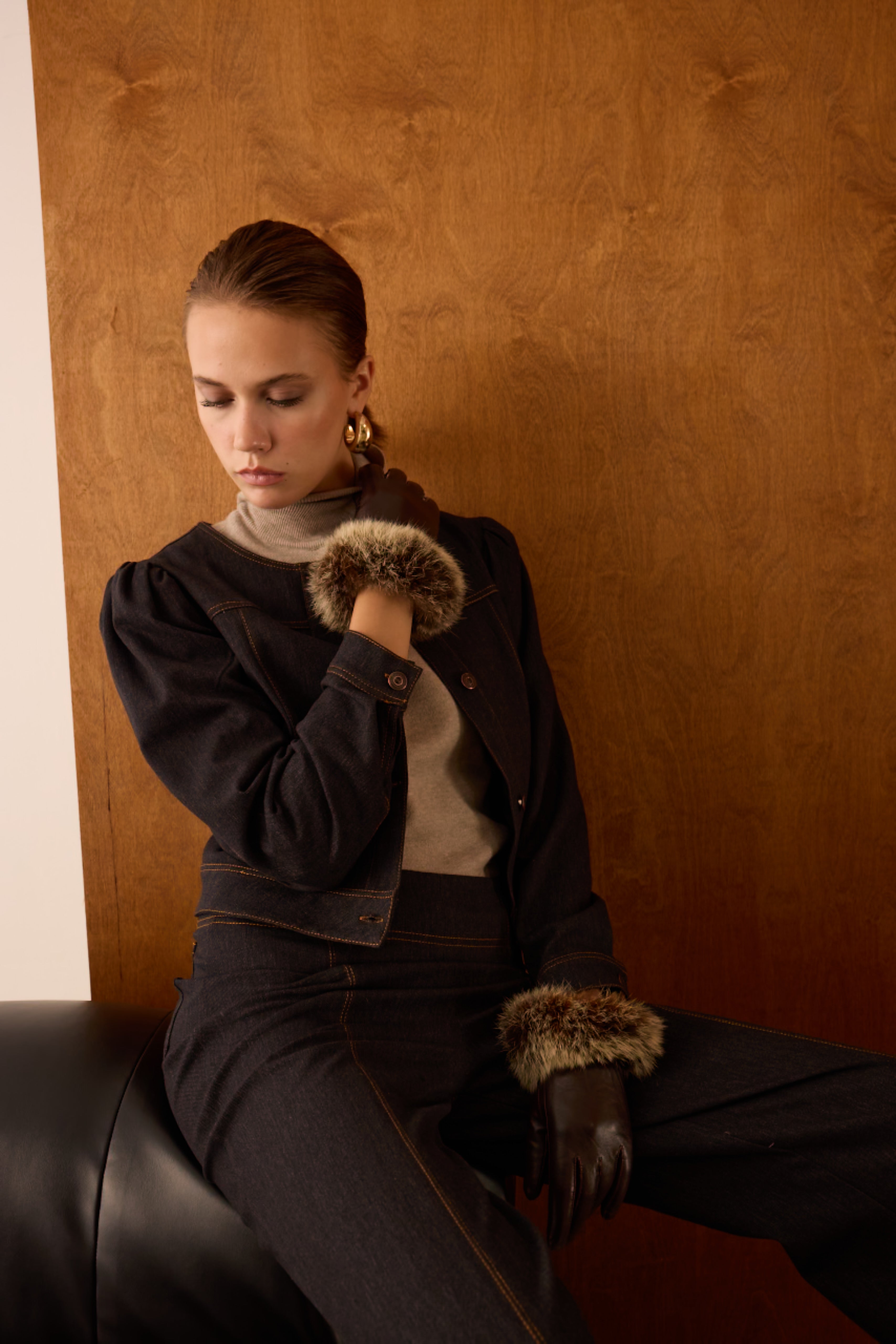 Diagonal-Denim Bomber Ceket (Siyah)-CEKET-3-Milagron.com