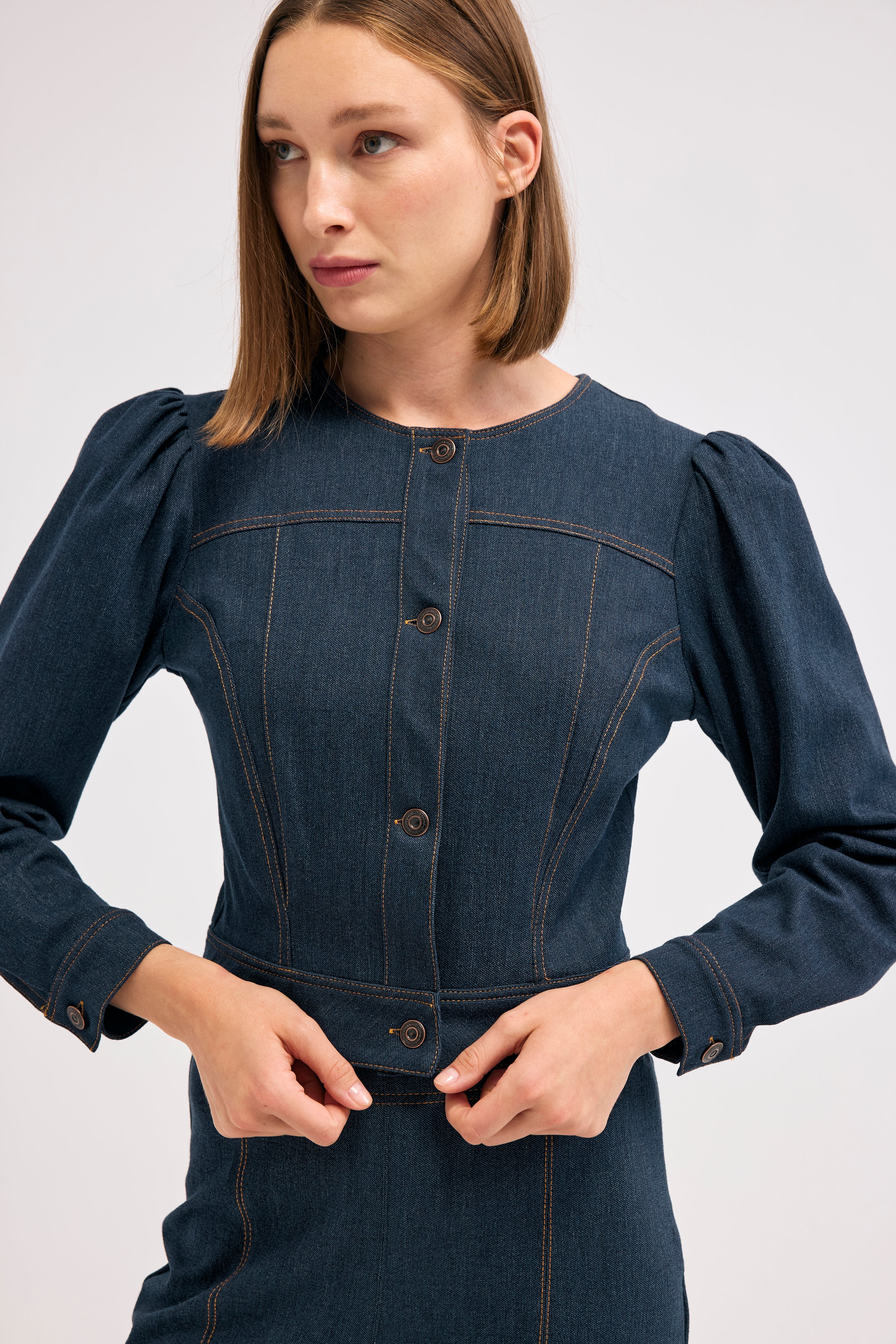 Diagonal-Denim Bomber Ceket (Lacivert)-CEKET-1-Milagron.com