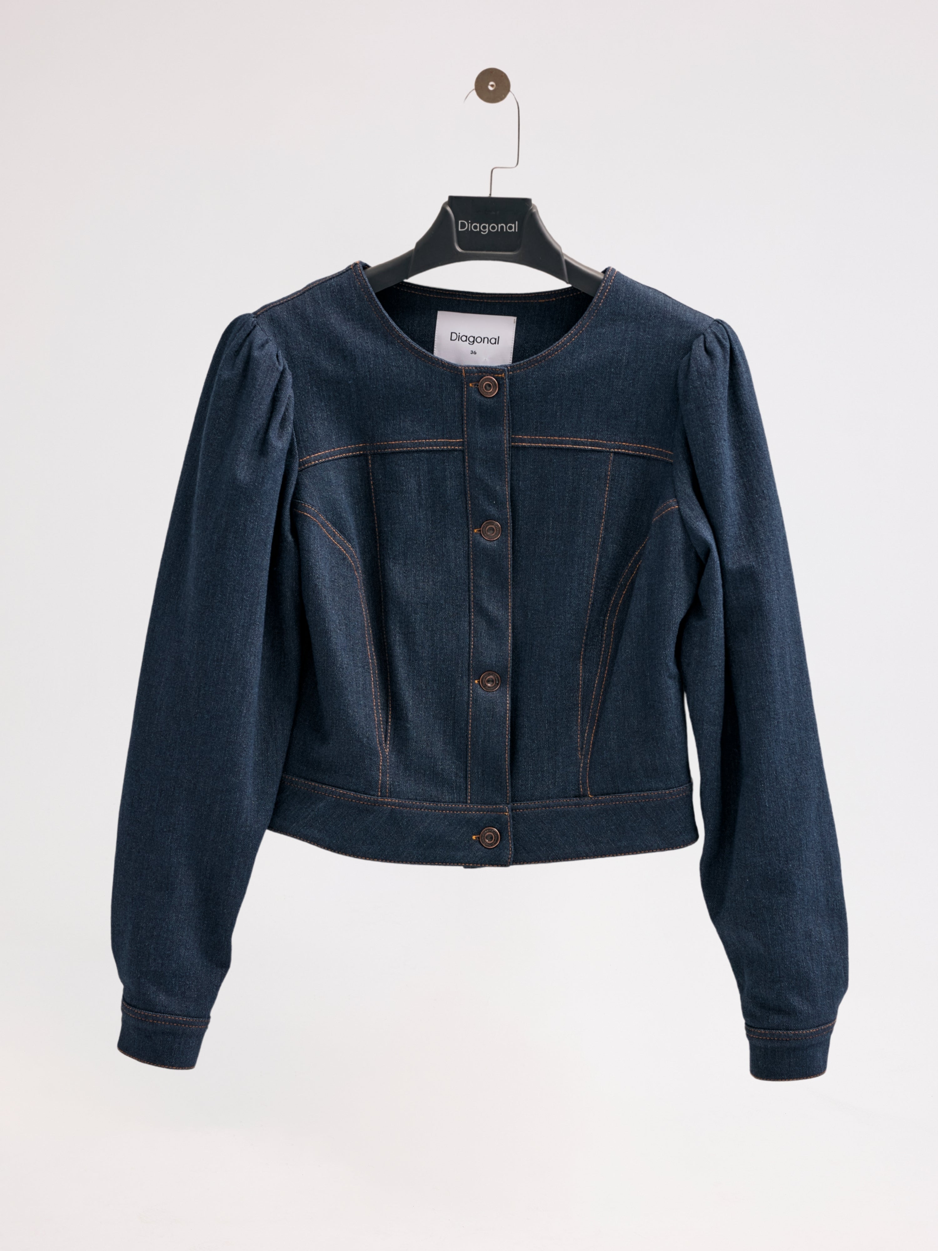 Diagonal-Denim Bomber Ceket (Lacivert)-CEKET-4-Milagron.com