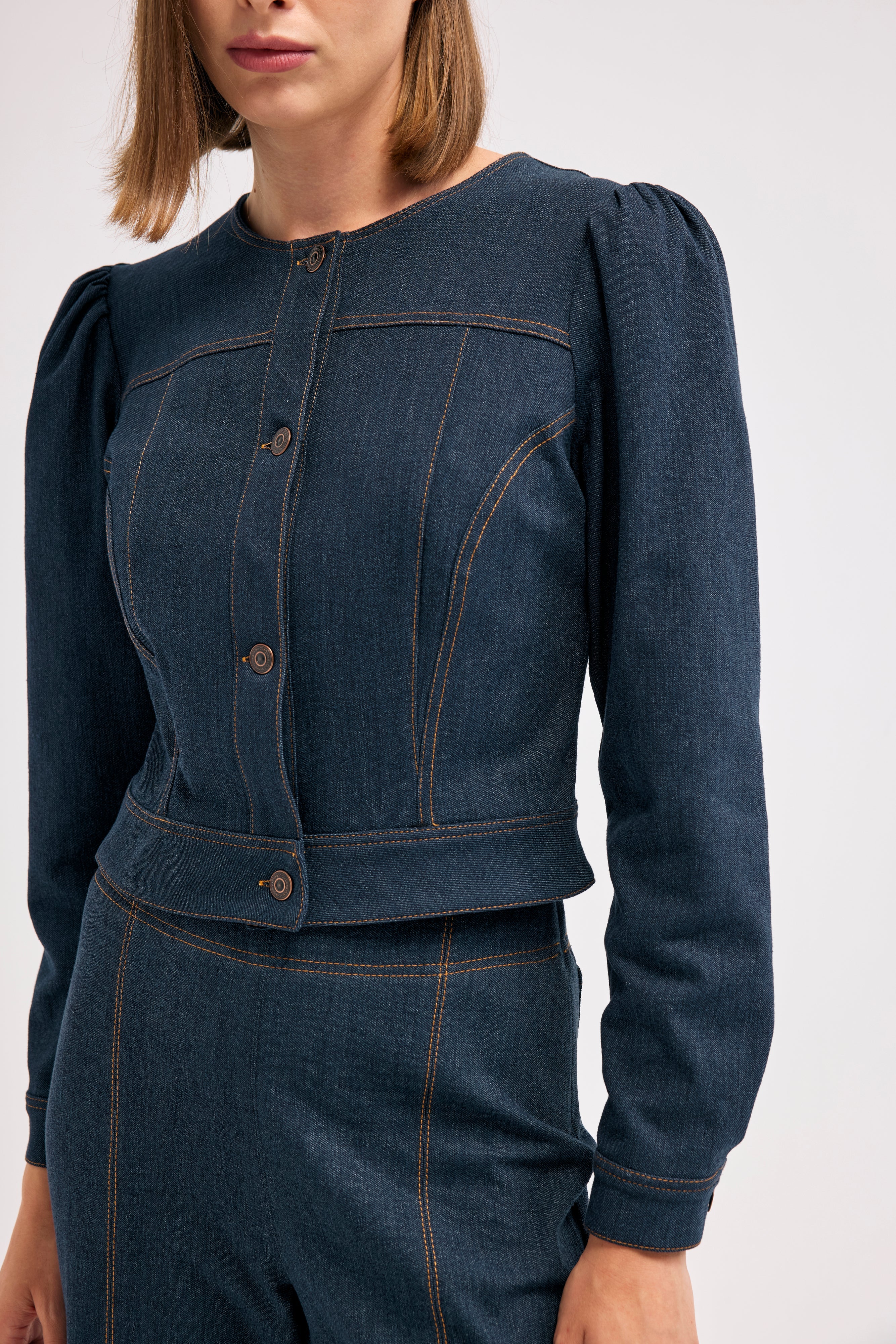 Diagonal-Denim Bomber Ceket (Lacivert)-CEKET-8-Milagron.com