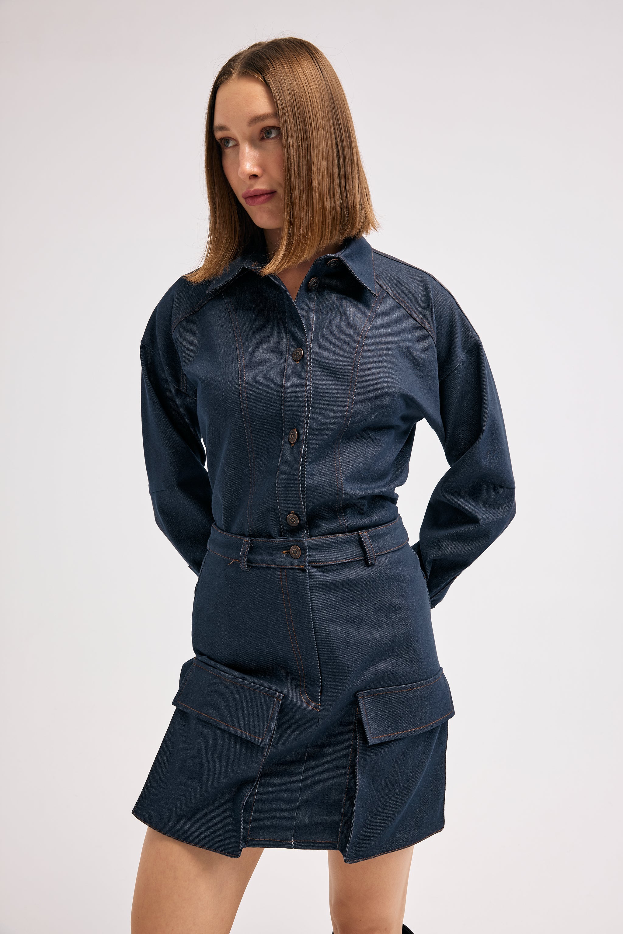 Diagonal-Denim Lacivert Etek-Etek-1-Milagron.com