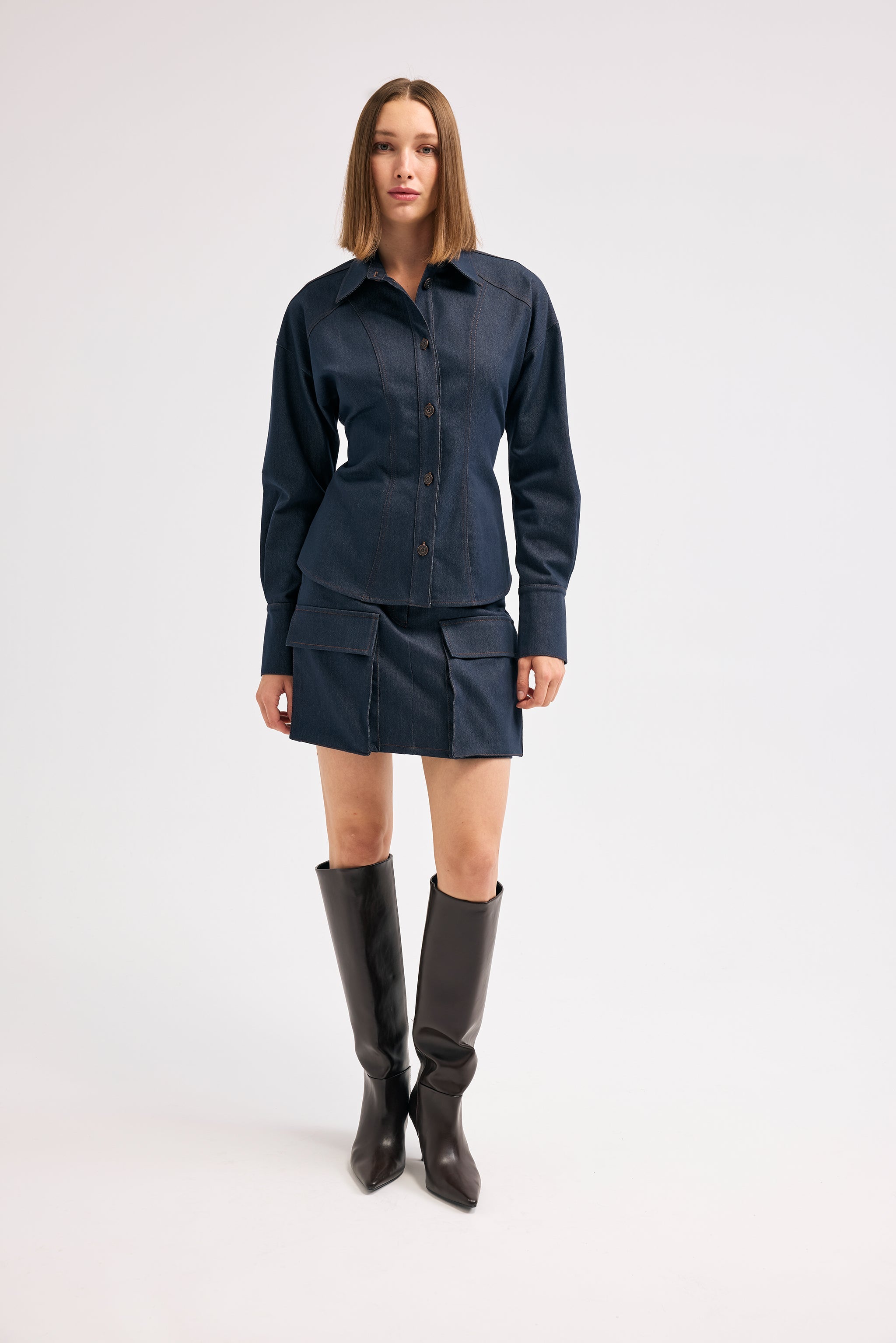 Diagonal-Denim Lacivert Etek-Etek-3-Milagron.com