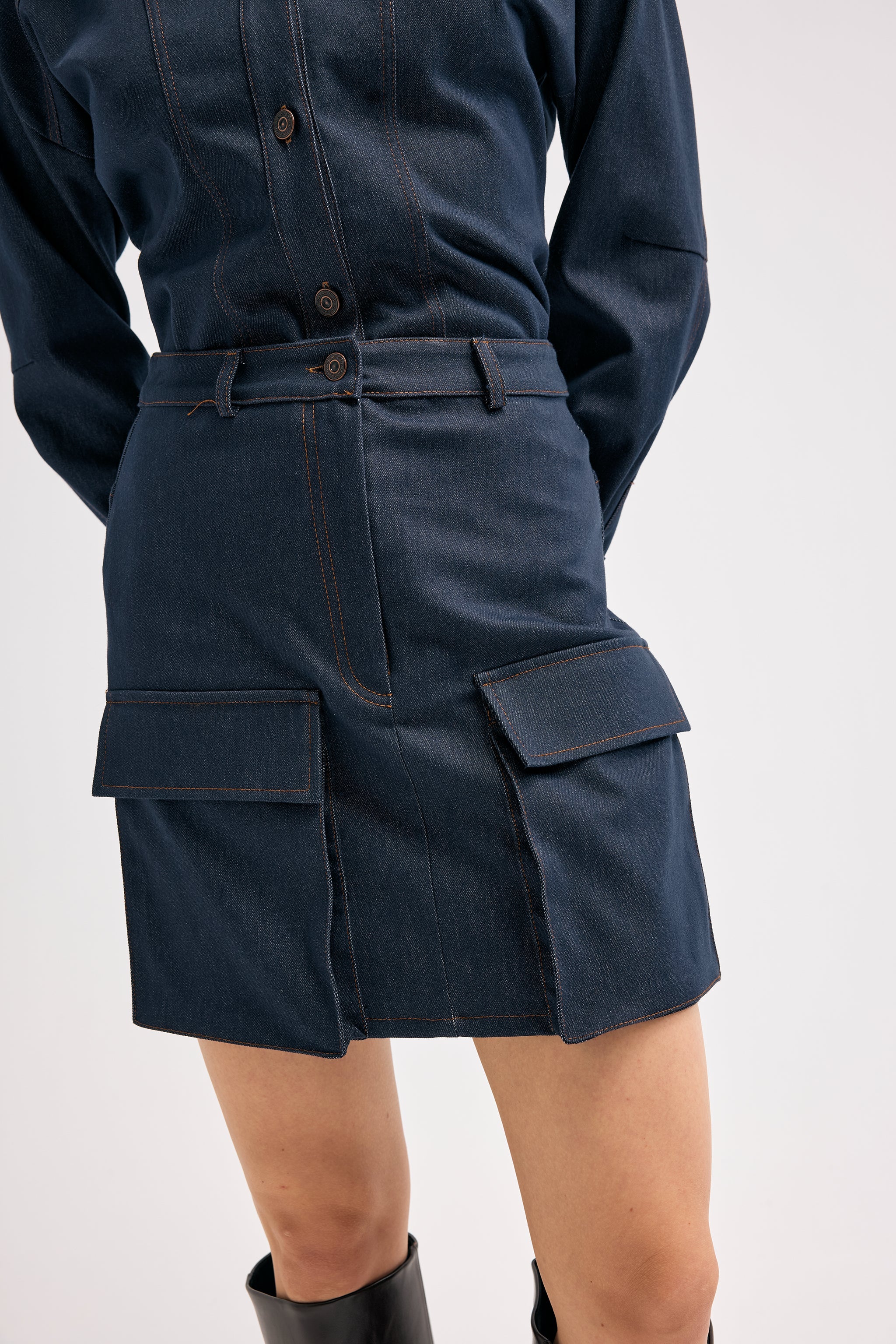 Diagonal-Denim Lacivert Etek-Etek-4-Milagron.com