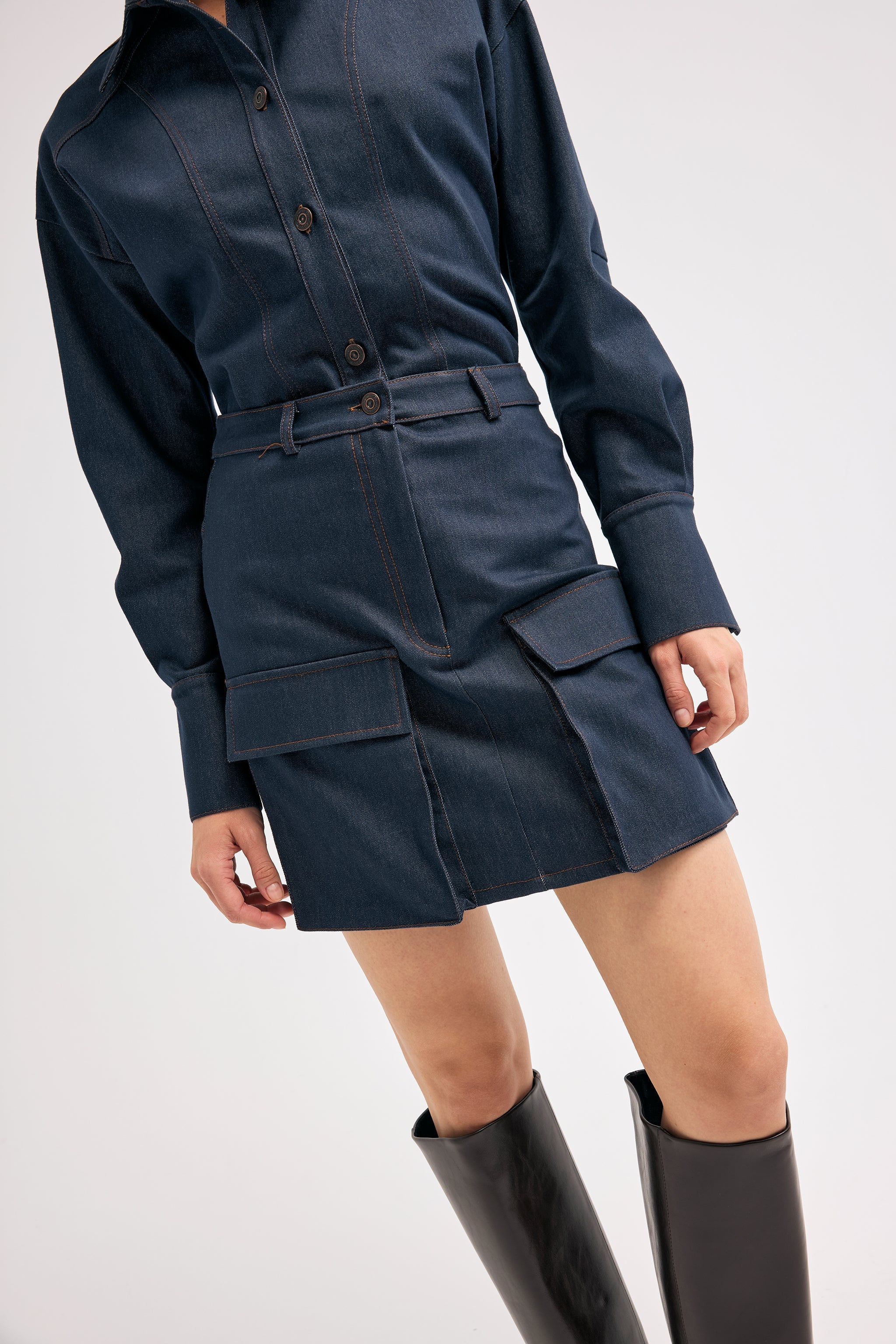 Diagonal-Denim Lacivert Etek-Etek-5-Milagron.com