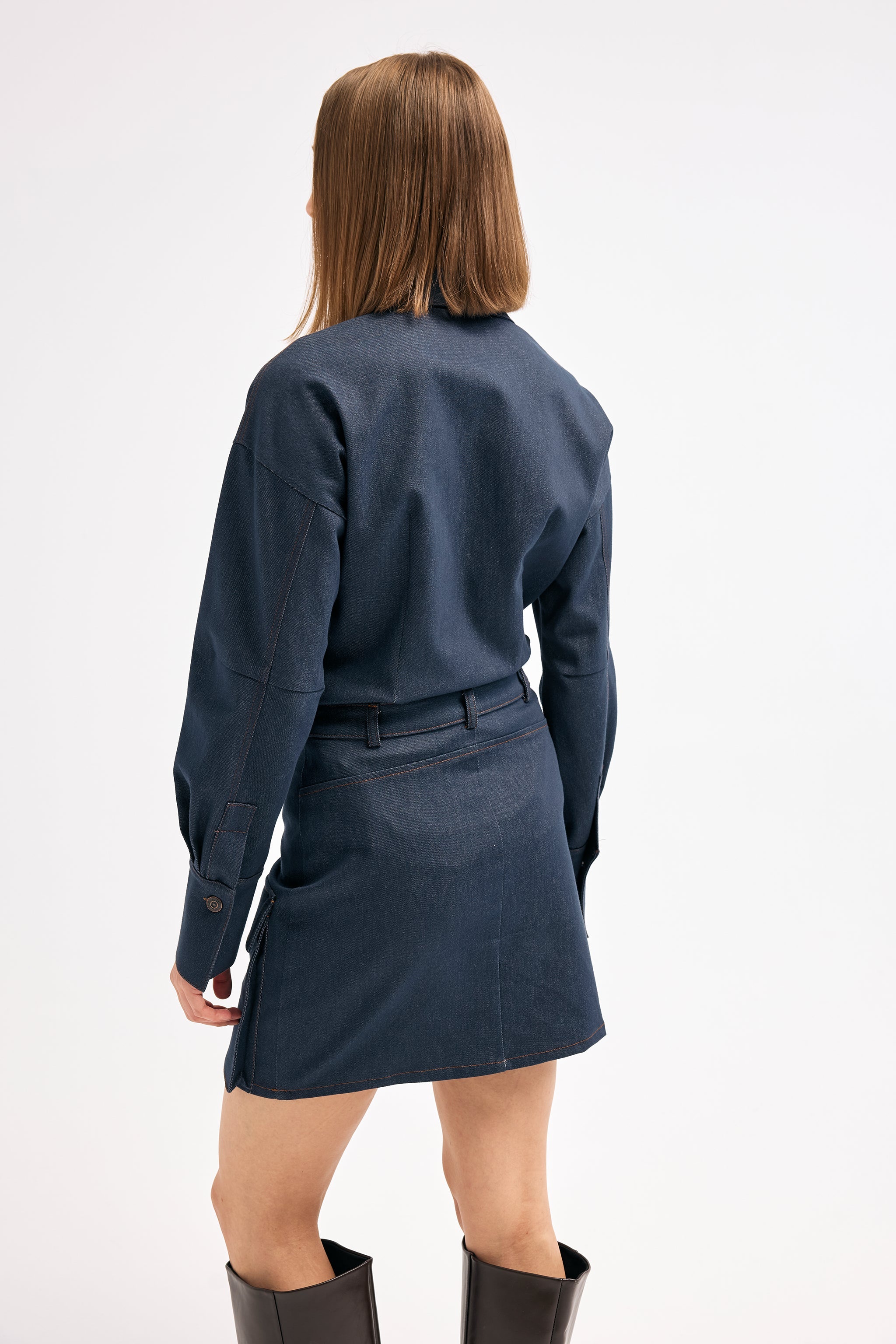 Diagonal-Denim Lacivert Etek-Etek-6-Milagron.com