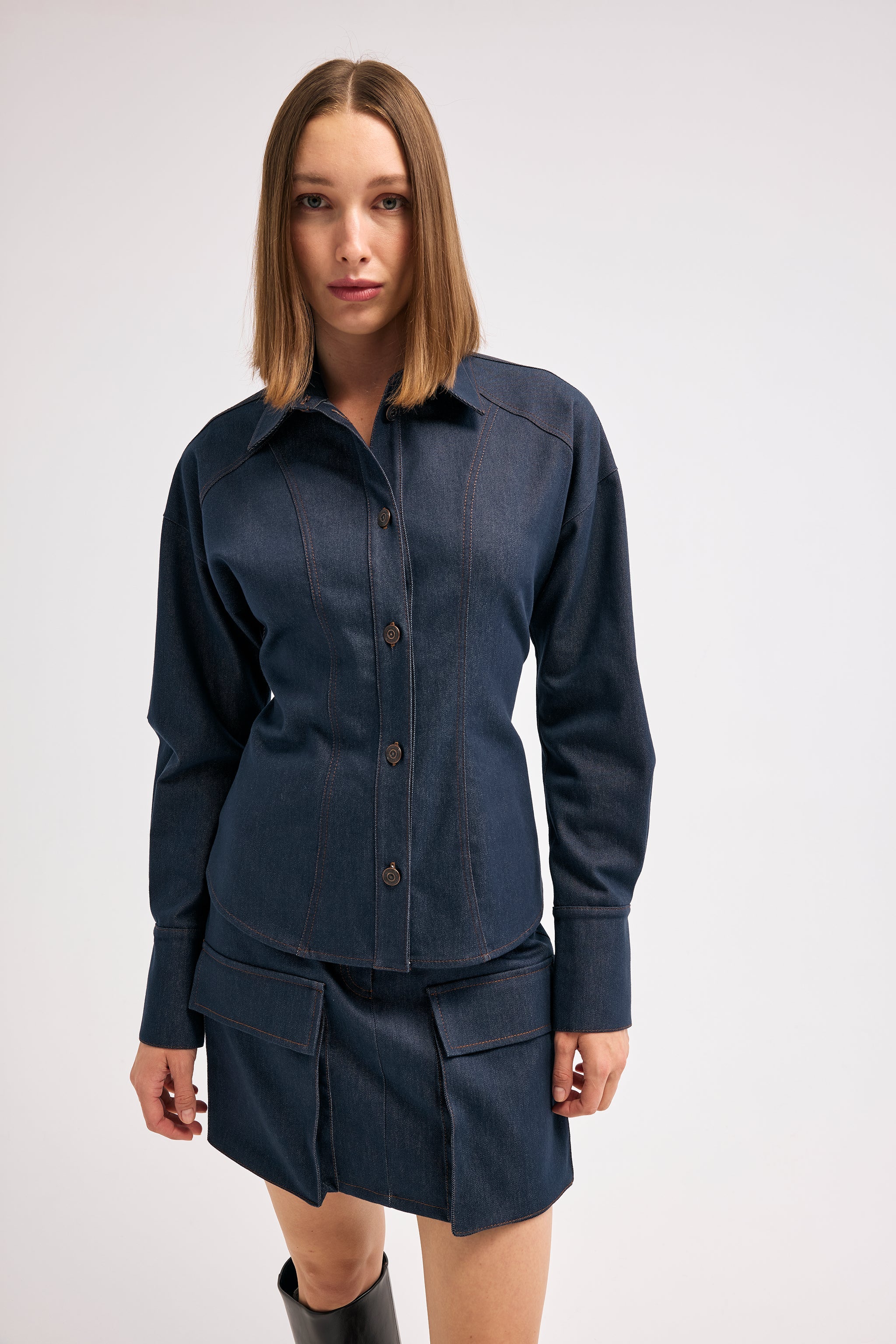 Diagonal-Denim Lacivert Gömlek-Gömlek-1-Milagron.com