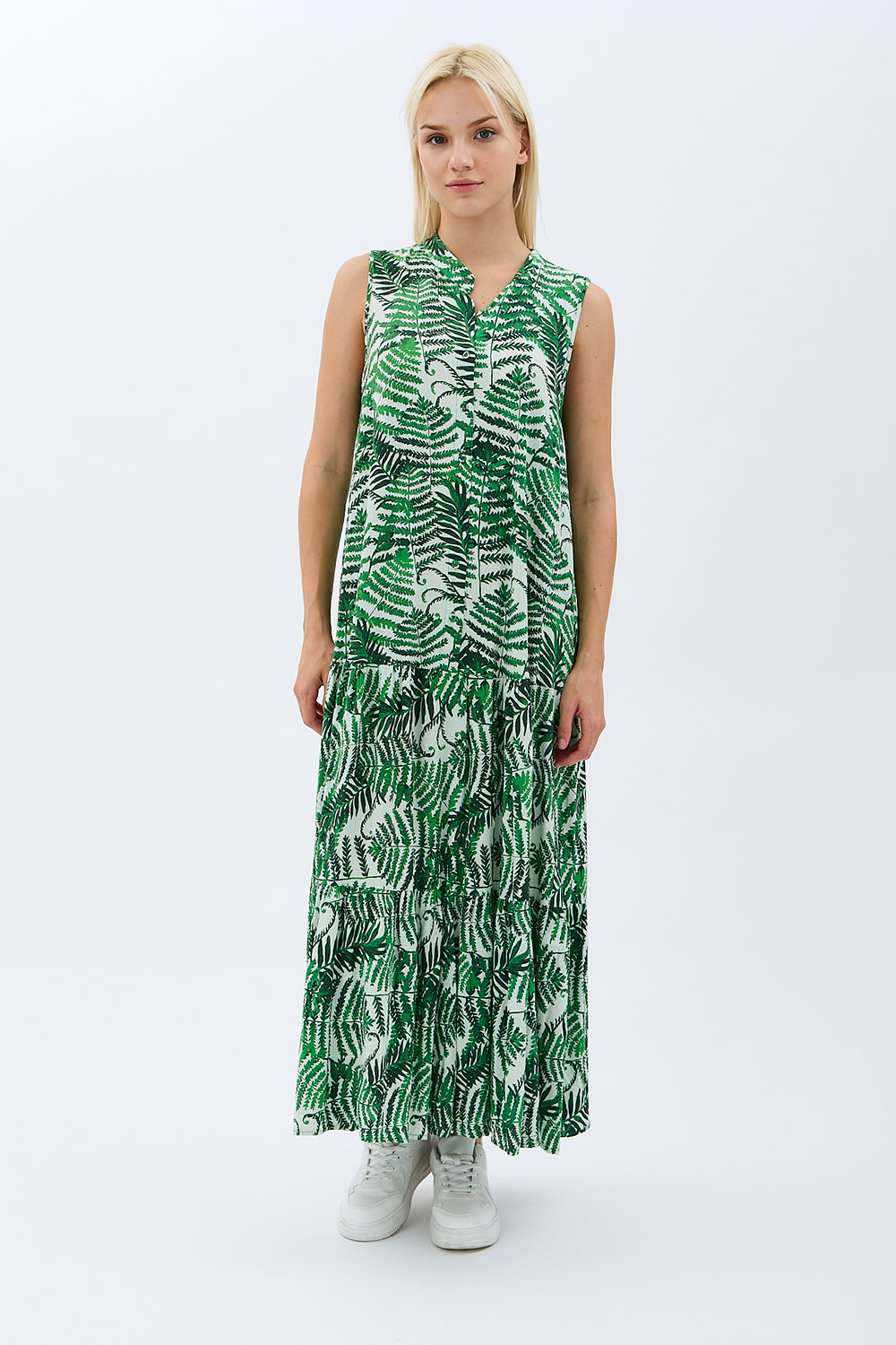 Diagonal-Desenli Maxi Boy Elbise (Yeşil)-ELBİSE-5-Milagron.com