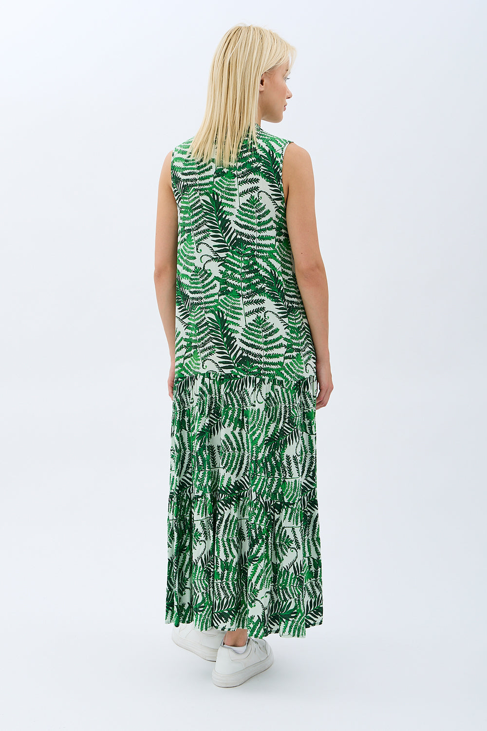 Diagonal-Desenli Maxi Boy Elbise (Yeşil)-ELBİSE-9-Milagron.com