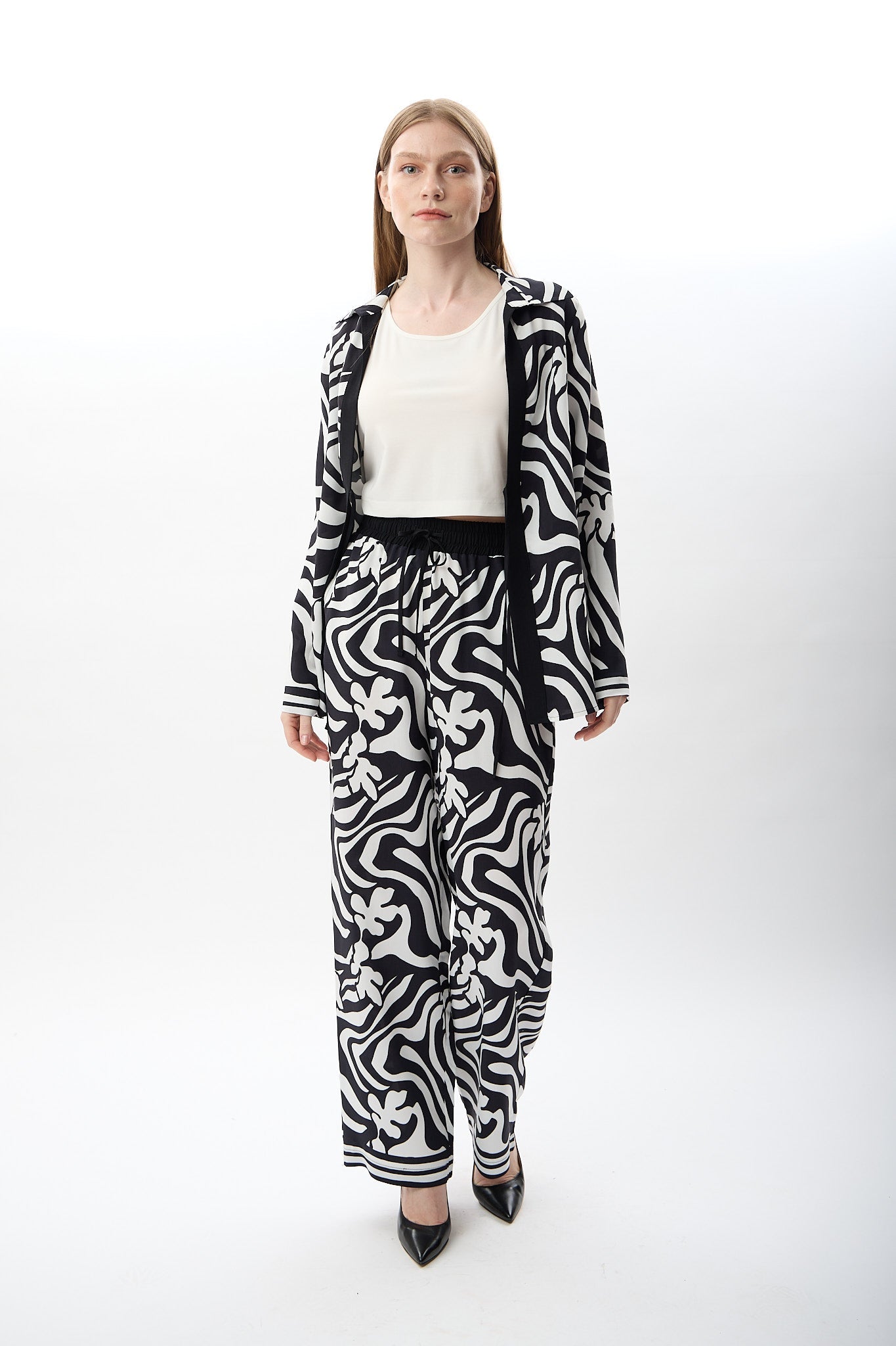 Diagonal-Desenli Oversize Kimono Gömlek-Gömlek-3-Milagron.com