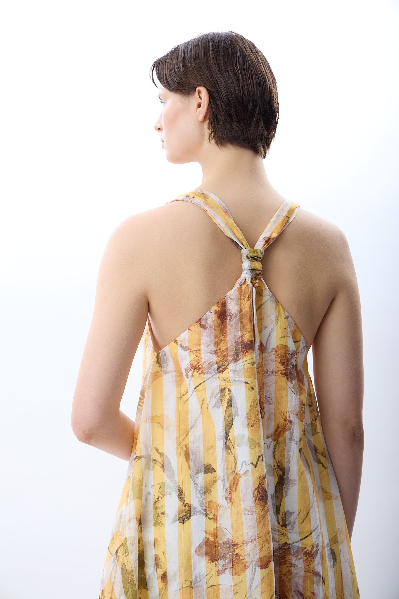 Diagonal-Desenli Ve Dökümlü Maxi Elbise (Sarı)-ELBİSE-2-Milagron.com